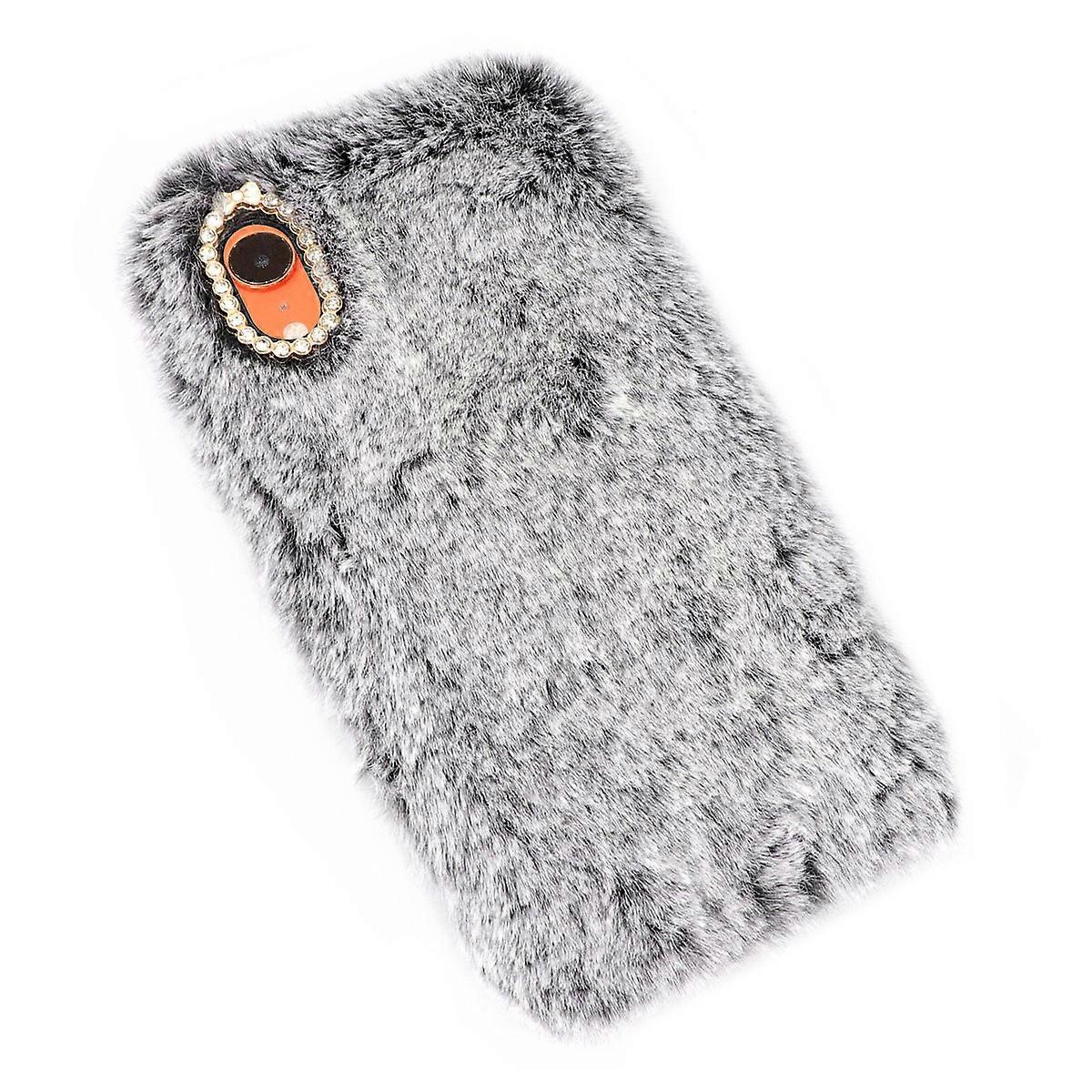 Shockproof Plush Phone Case Cover Compatible for iPhone Light Grey Rectangular Super Plush Design Winter Use 1Pcs