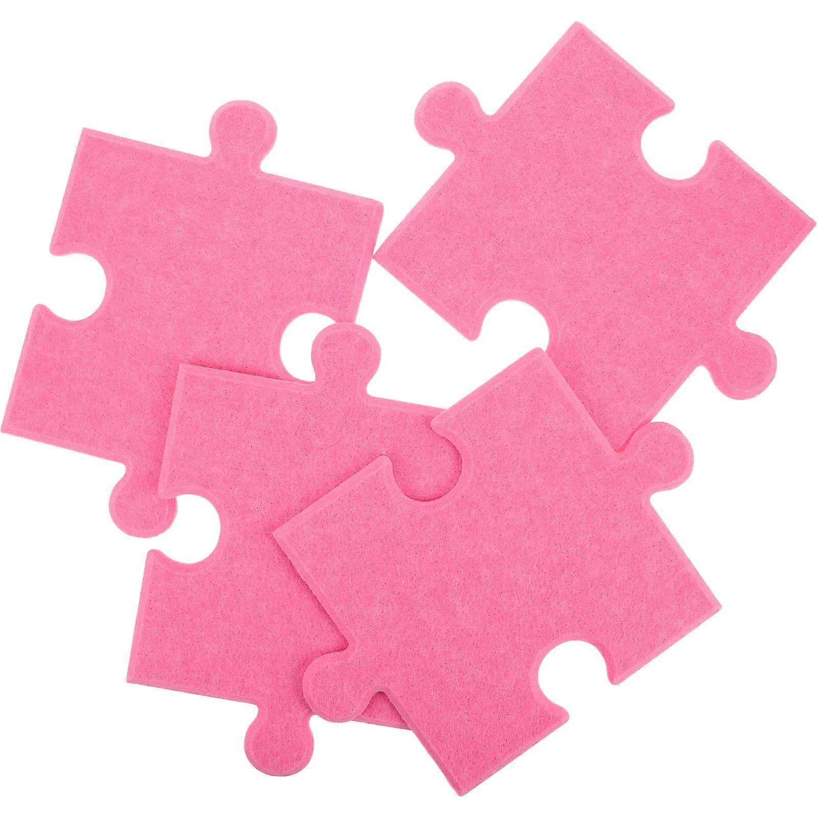 Color Your Own Puzzle Felt Bulletin Board Cork Board Tiles Wall Decoration Pink 11.4×8×0.4in Self Adhesive Photo Memos 4Pcs