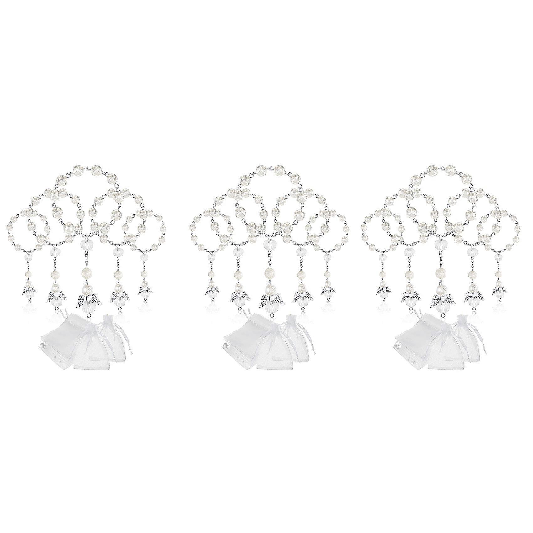 90 Pcs Baptism Acrylic Rosary Beads Mini Rosaries Angel with Organza Bags for the First Communion Ba