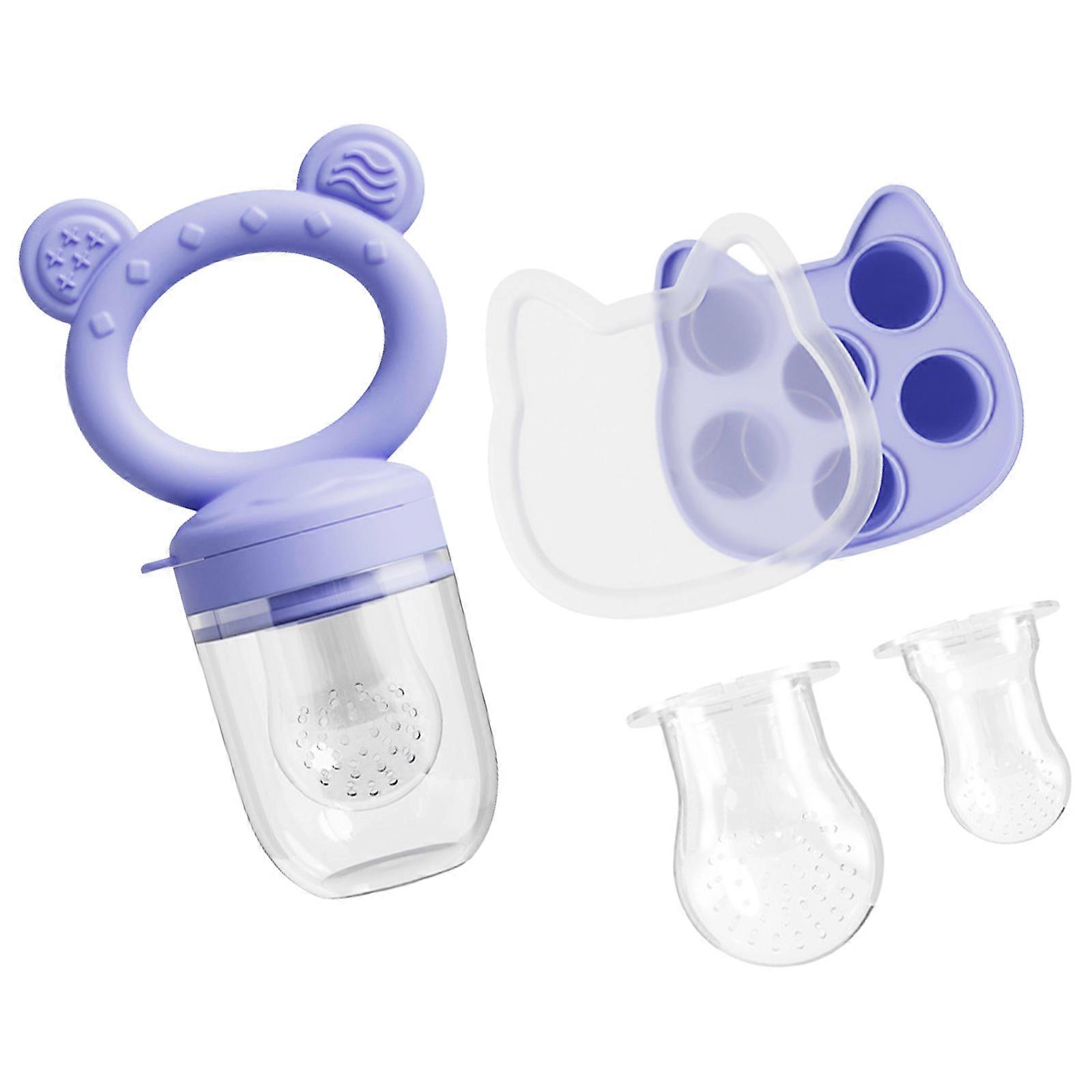 مغذي فواكه الأطفال مع صينية قضم لتغذية الرضع تغذية أغذية الأطفال قوالب الحليب المغذية لتخفيف التسنين الطفل الأرجواني