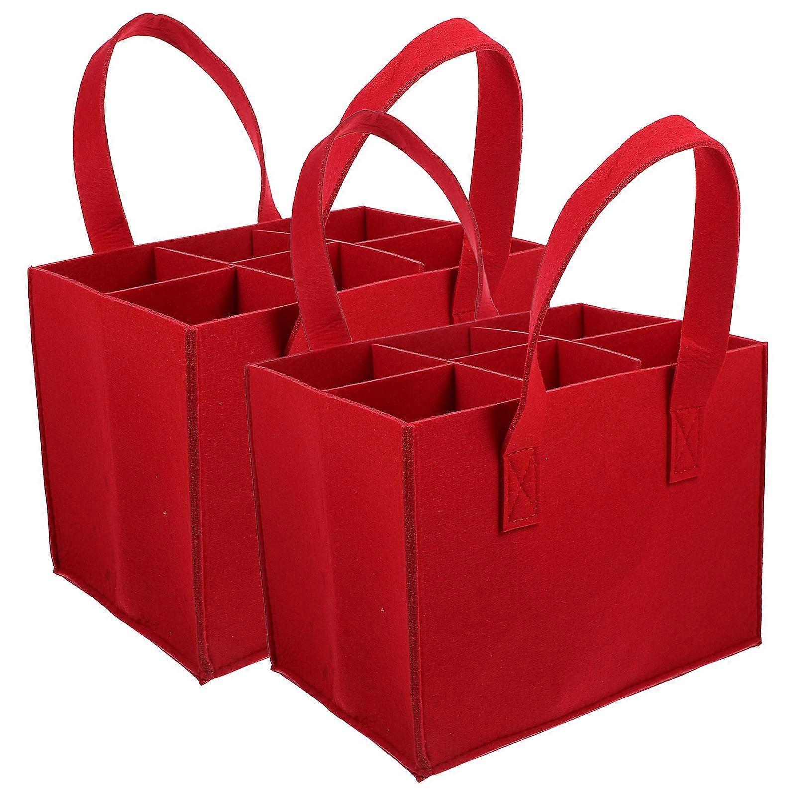 Portable 2Pcs Carrier Bag for and Beverage Storage with 6 Compartments Red Felt Divider Removable Home Use