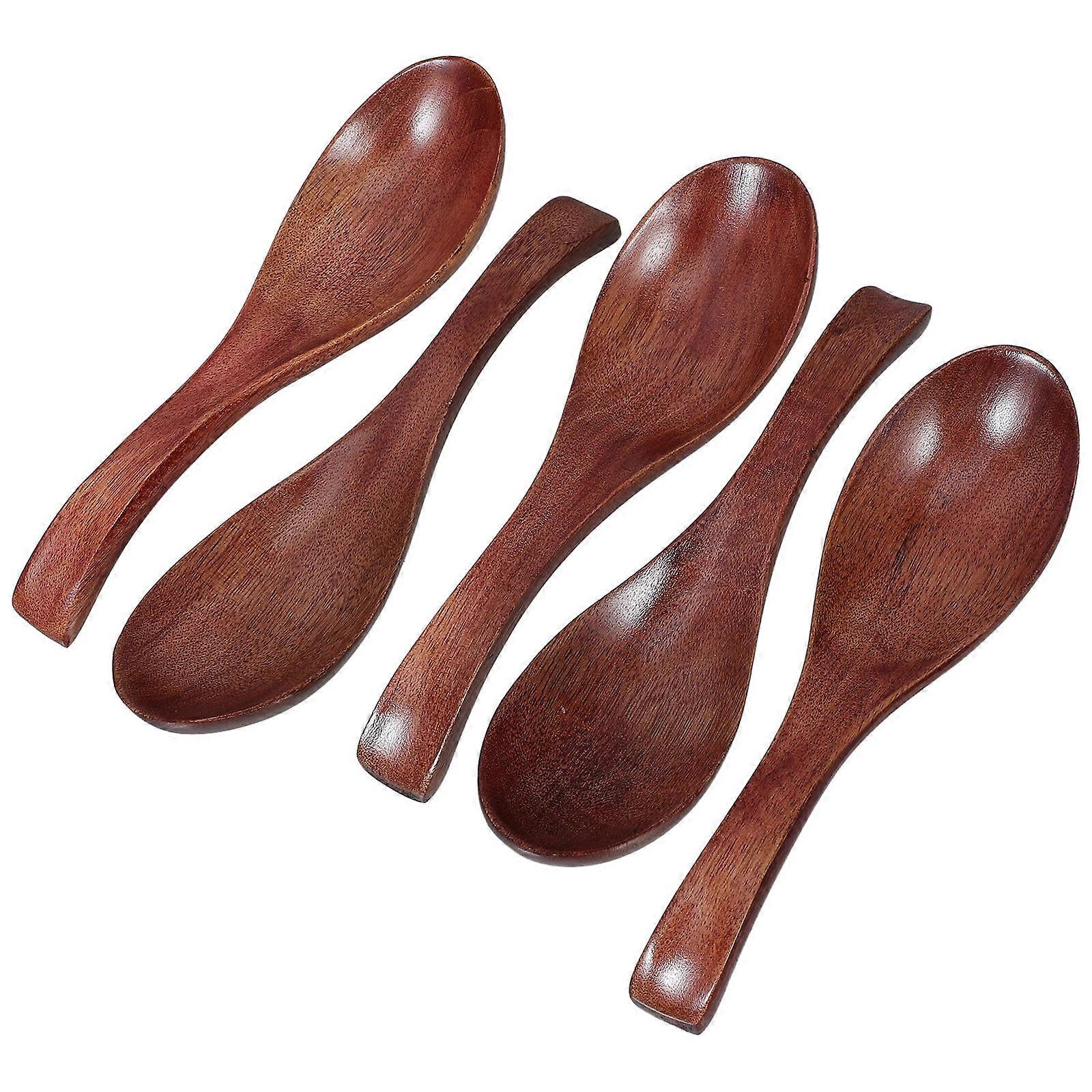 Japanese Wooden Spoon Set for Kitchen Use Sturdy Long Handle Easy to Clean Brown Color 5 Pieces