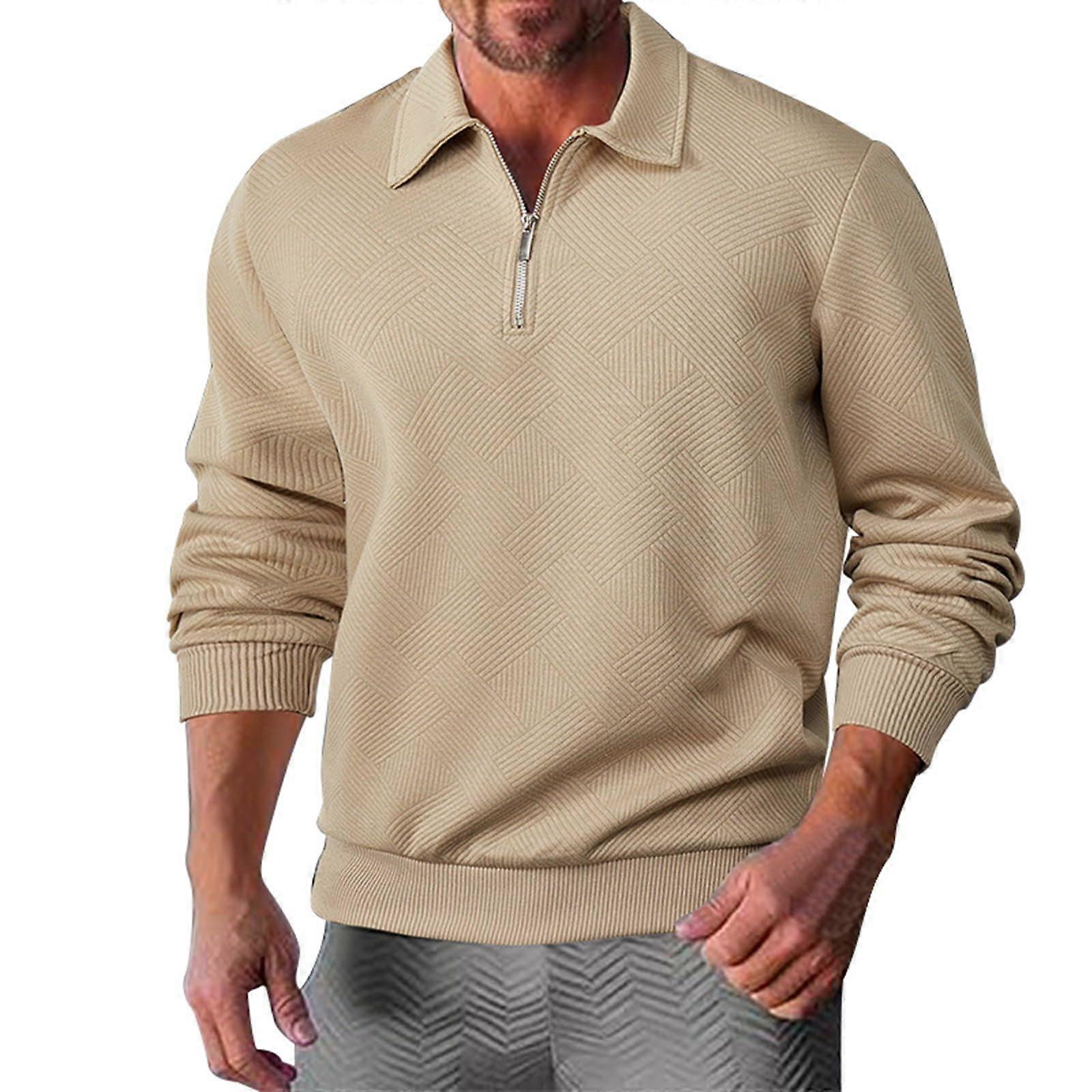 Men's Pullover Hoodless Sweatshirt with HalfZip Solid Color XL