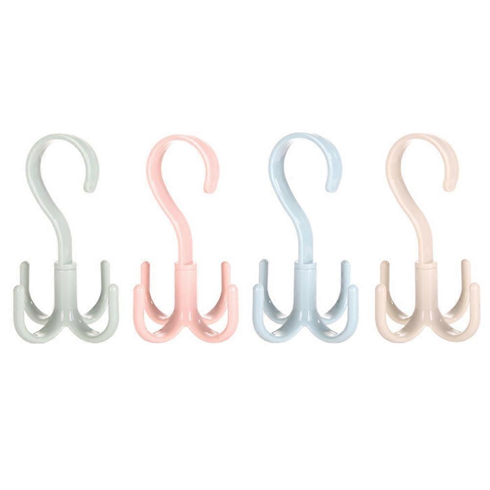 4 Pcs Multifunctional Rotatable Hooks Household Ties Scarves Hangers Home Drying Racks Wardrobe Storage Hangers (Pink)