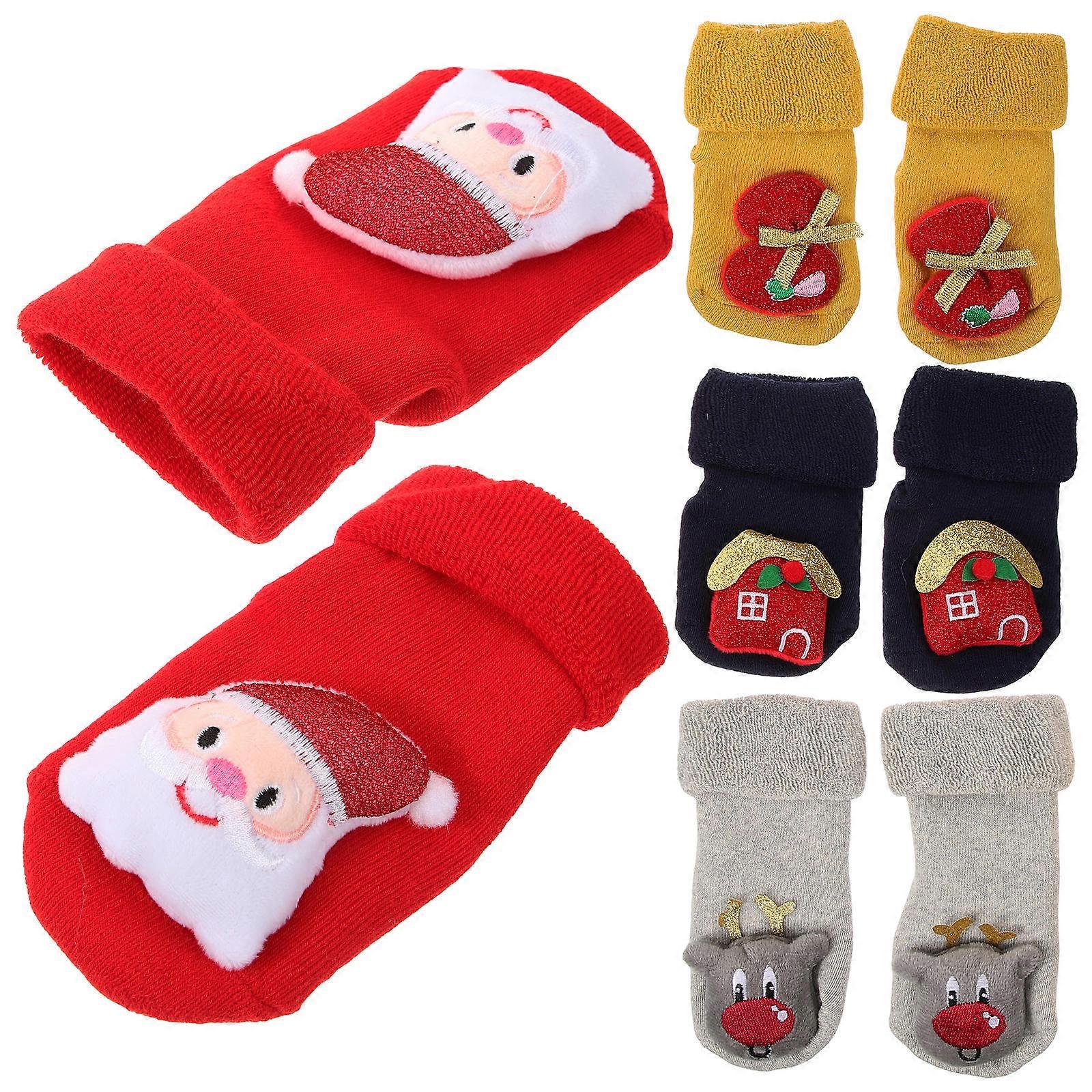 Baby Floor Socks Christmas Atmosphere Anti-slip Sole Cotton Material 4Pairs