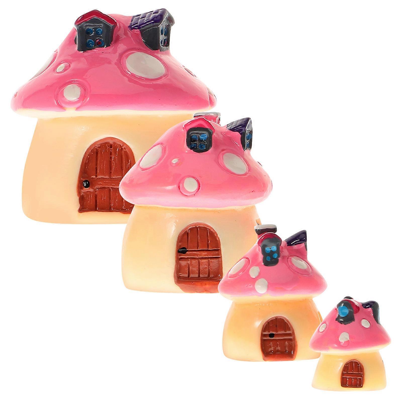 Stylish Miniature Mushroom House Ornaments for Garden Decor Made of Durable Plastic in Pink 4 Pcs