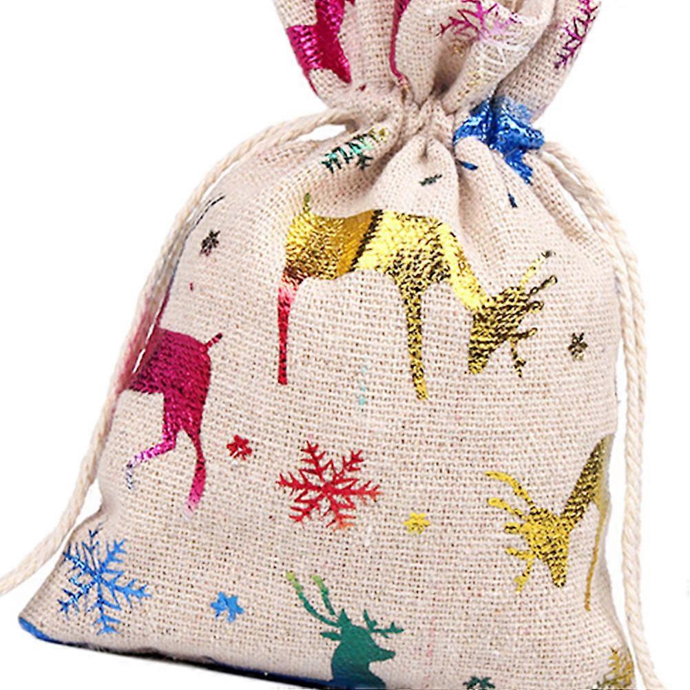 10kpl joulun kiristysnyöripussit värikäs lumihirvi design uudelleenkäytettävä makea karkkipussi pussi joulun lomakotijuhlatarvikkeille