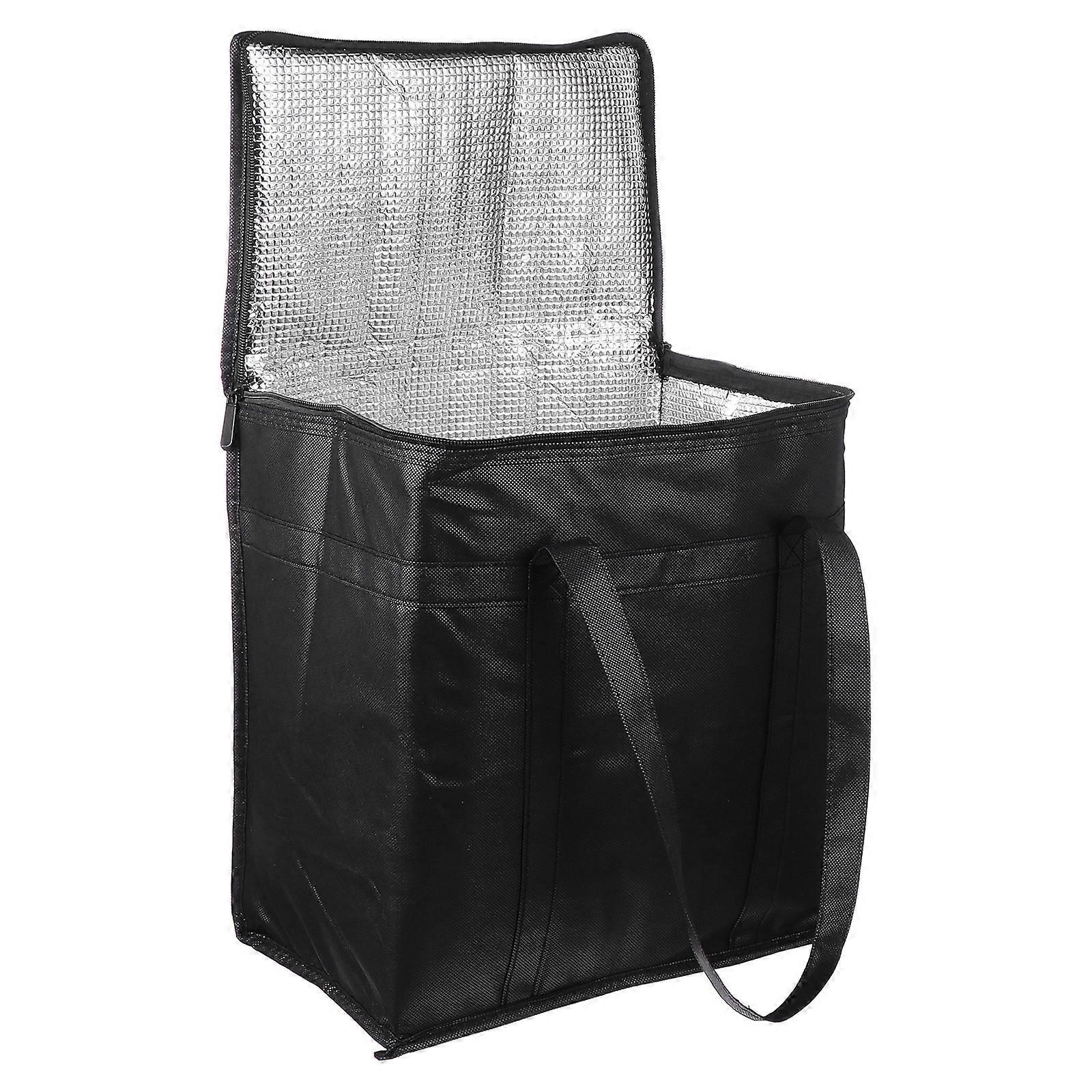 Insulated Lunch Bag in Black Oxford Cloth for Storage Use with Large Capacity and Zip Closure 12.5 x 7.5 x 14 inches
