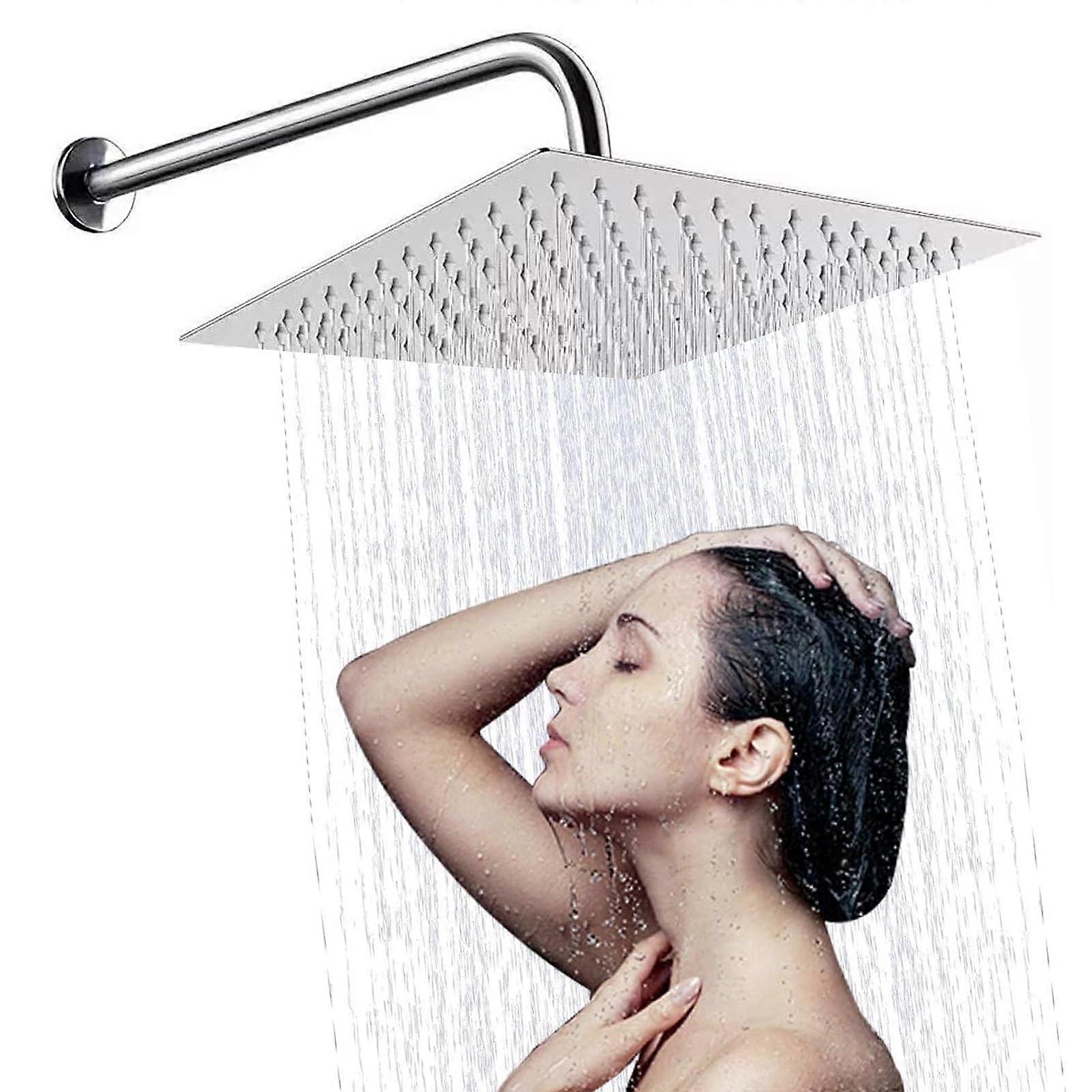 12Inch Square Rain Shower Head with Stand, 304 Stainless Steel, 360° Adjustable