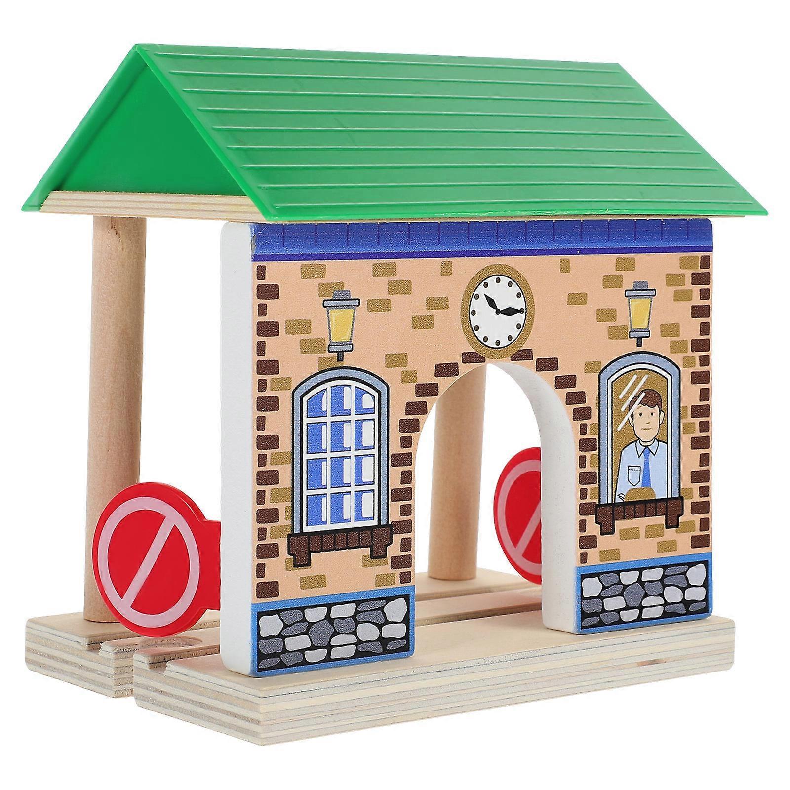Wooden Railway Station Model Accessory for Train Building Scenes, Compatible with Wooden Tracks, Decorative Model for Boys and DIY Enthusiasts