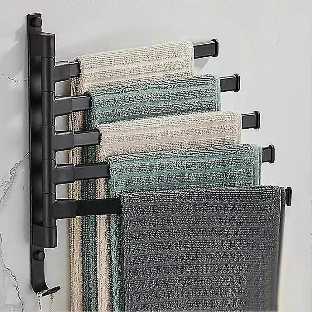 Towel Holder 5-Arm Self-Adhesive Wall-Mount No-Drill Black