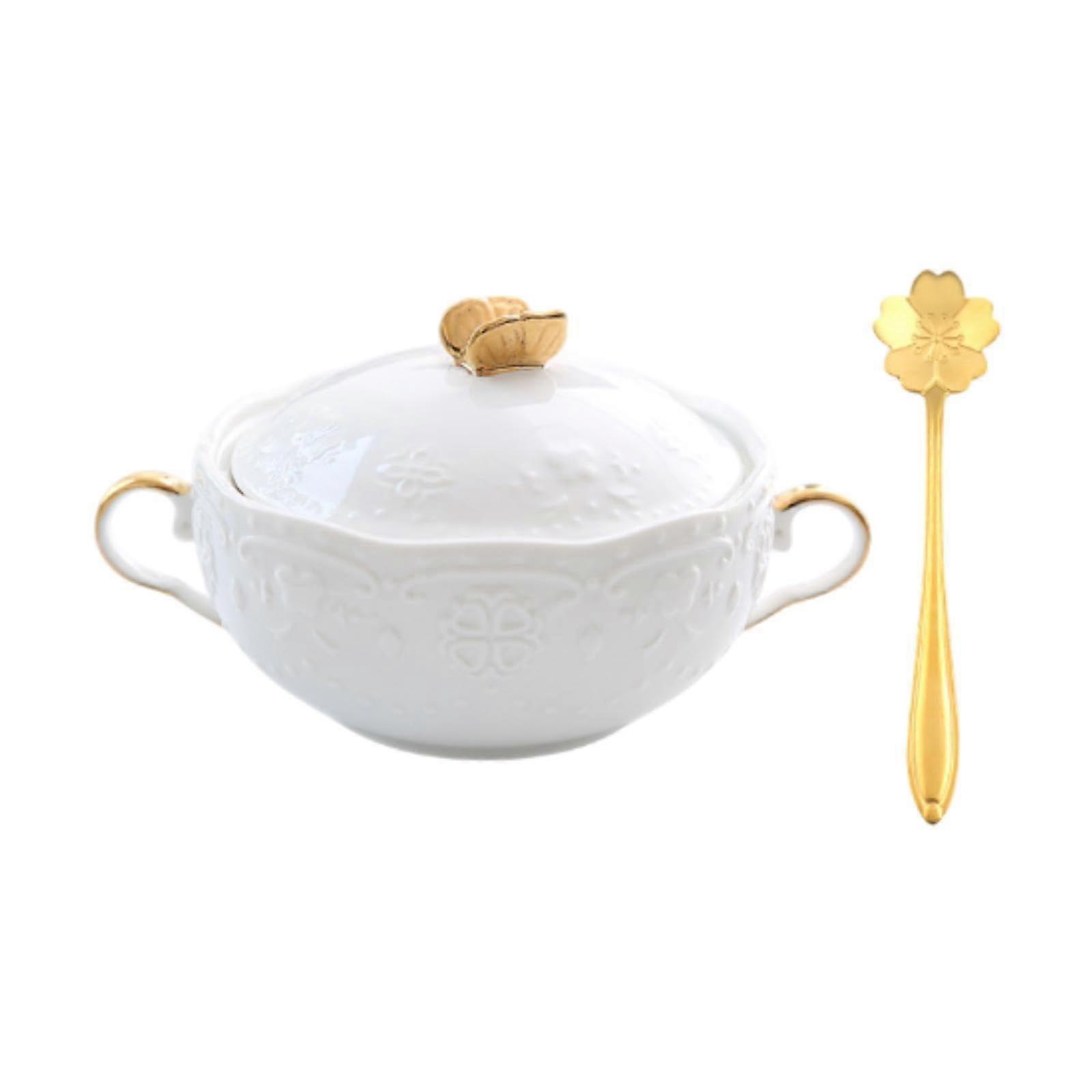 Ceramic Bowl for Onion Soup 9.8 oz with Gold Handles, Ideal for Chili, Ice Cream, and Serving Dishes