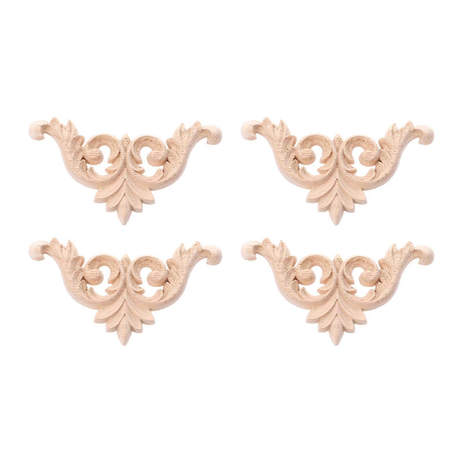 4Pcs Decorative Wood Applique Furniture Carved Onlay Craft