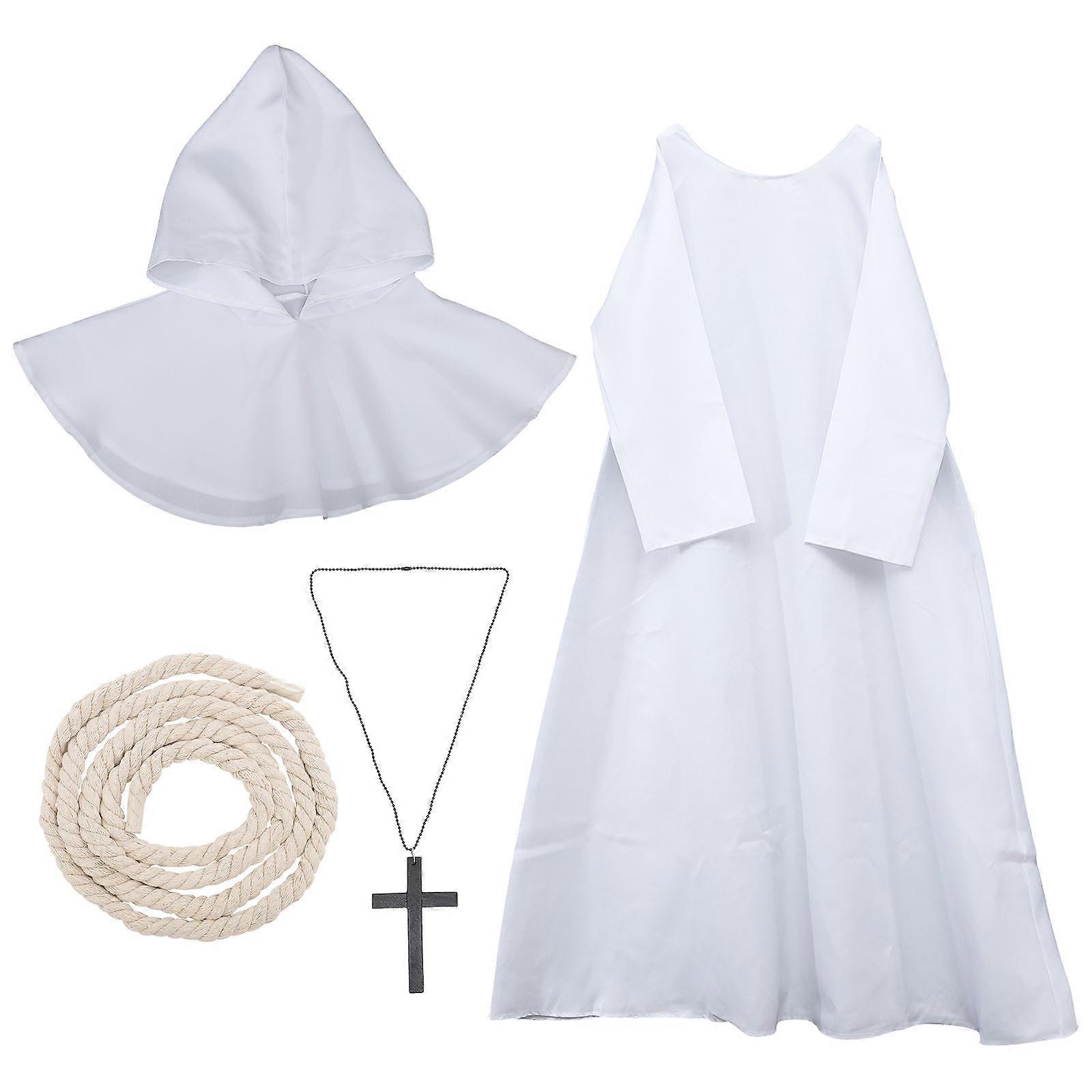 White Monk Cloak with Hood for Halloween Cosplay Party Prop Made of Polyester