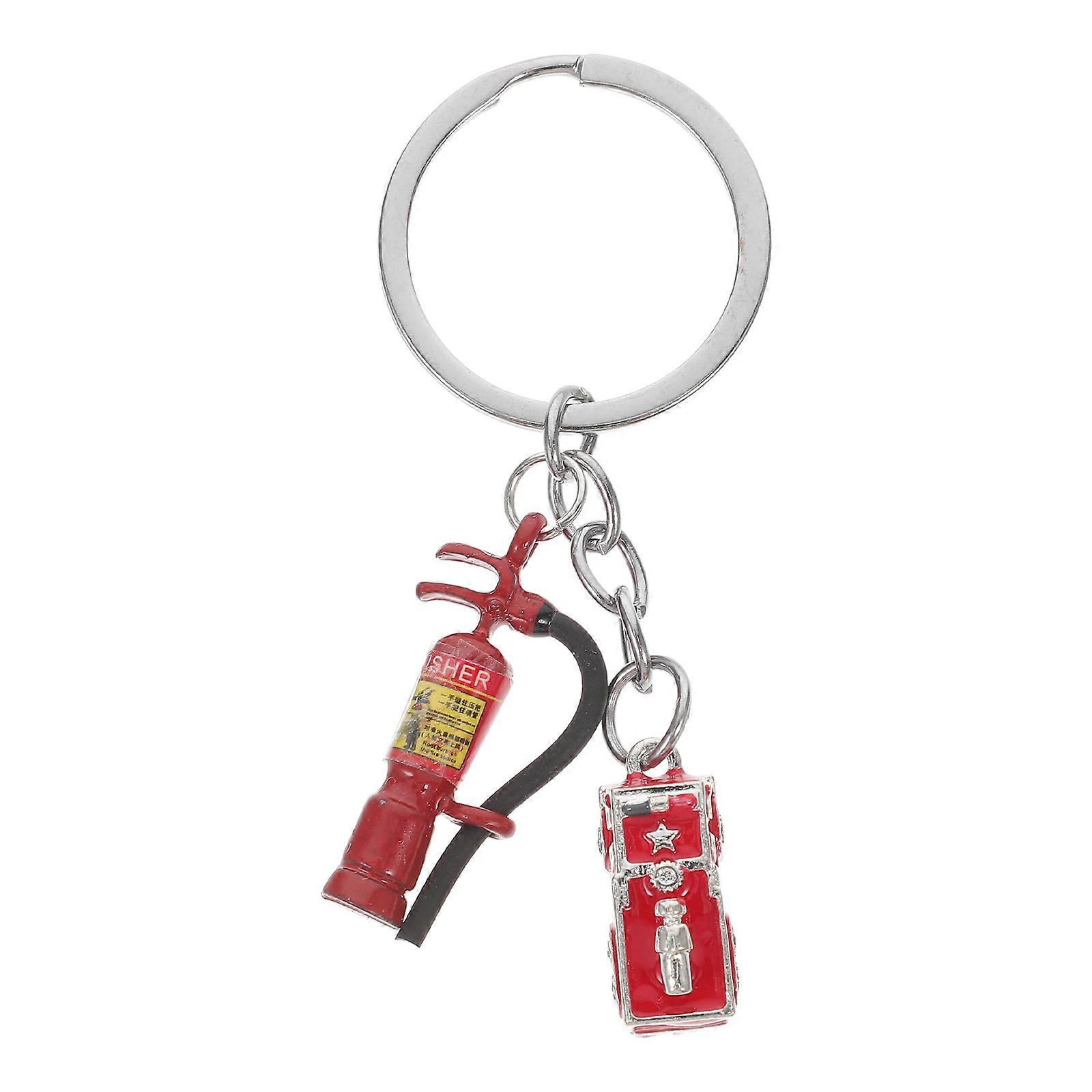 Stylish Firefighter Keychain Pendant 2pcs Firefighting Themed Keyring Bag Decoration Accessory Retro Hanging Ornament