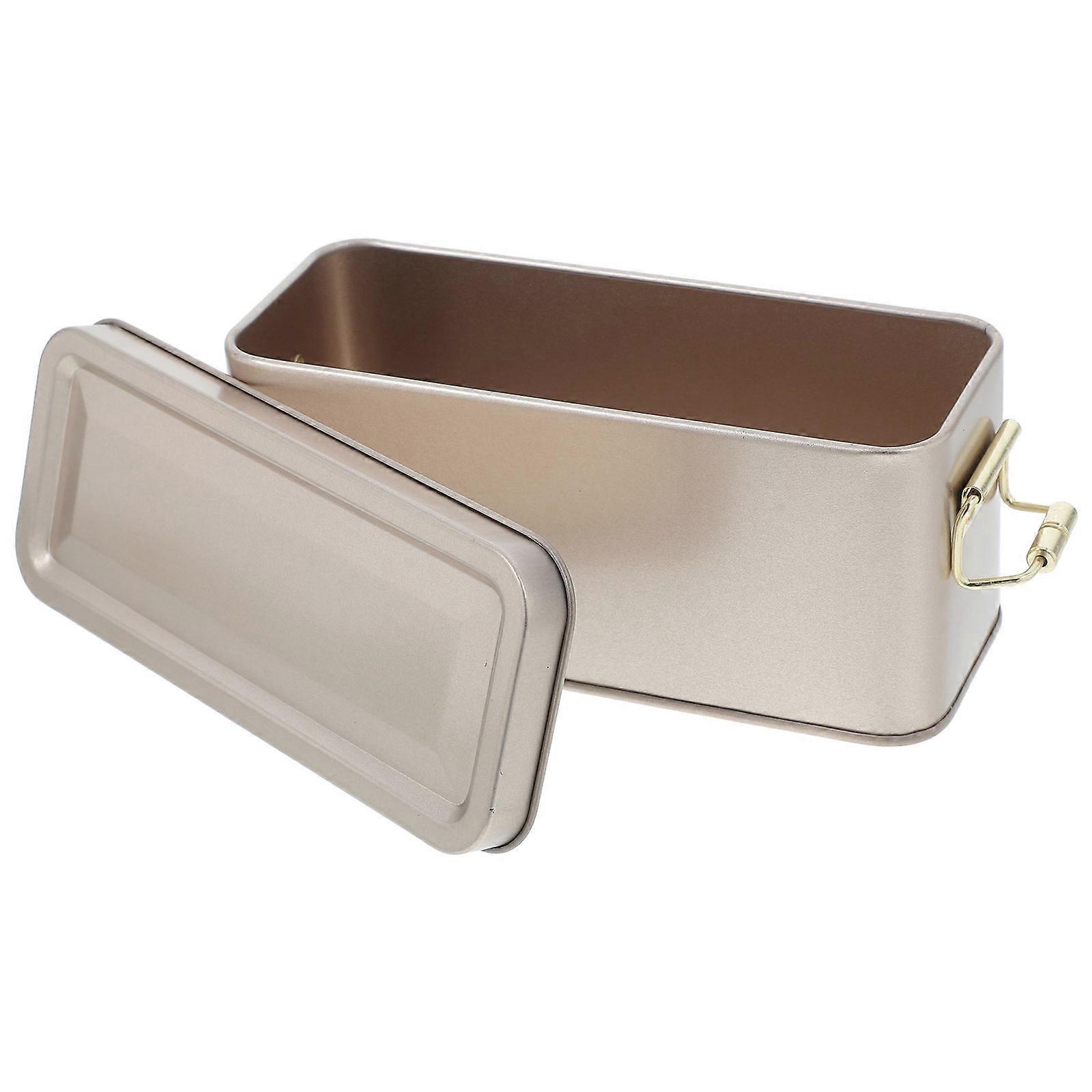 Golden Rectangular Iron Box with Lid for Storage Use Multipurpose Decorative Jar-Compatible with