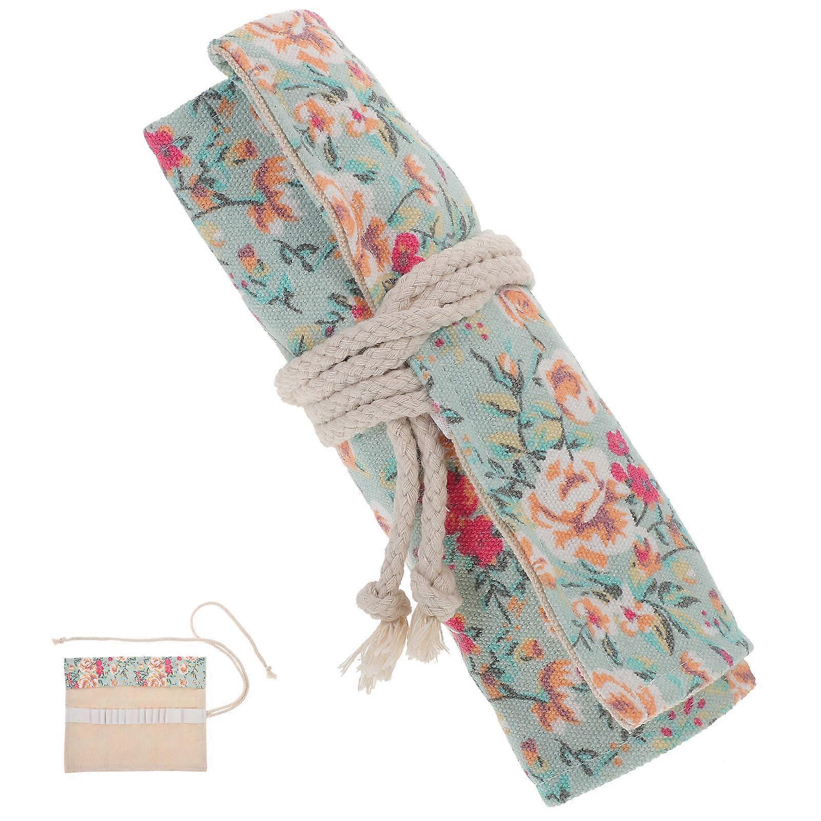 Rolling Pencil Pouch For Art Supplies In Pink Floral Style Suitable For Kids And Artists With 12 Holes 1Pack