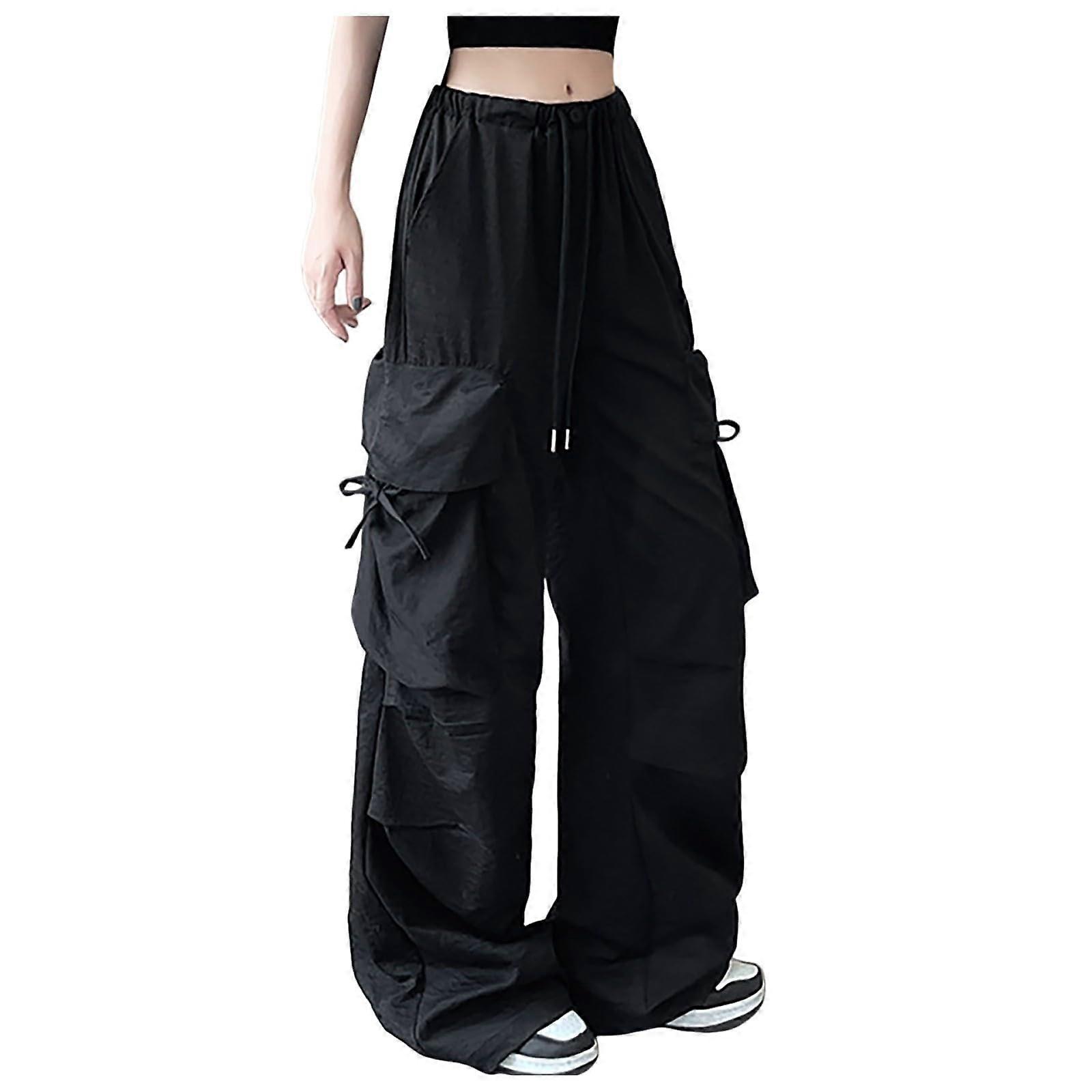 Cargo Trousers Women's High Waist Loose Sweatpants with Pockets Lightweight Dungarees Drawstring Track Pants Schwarz XL