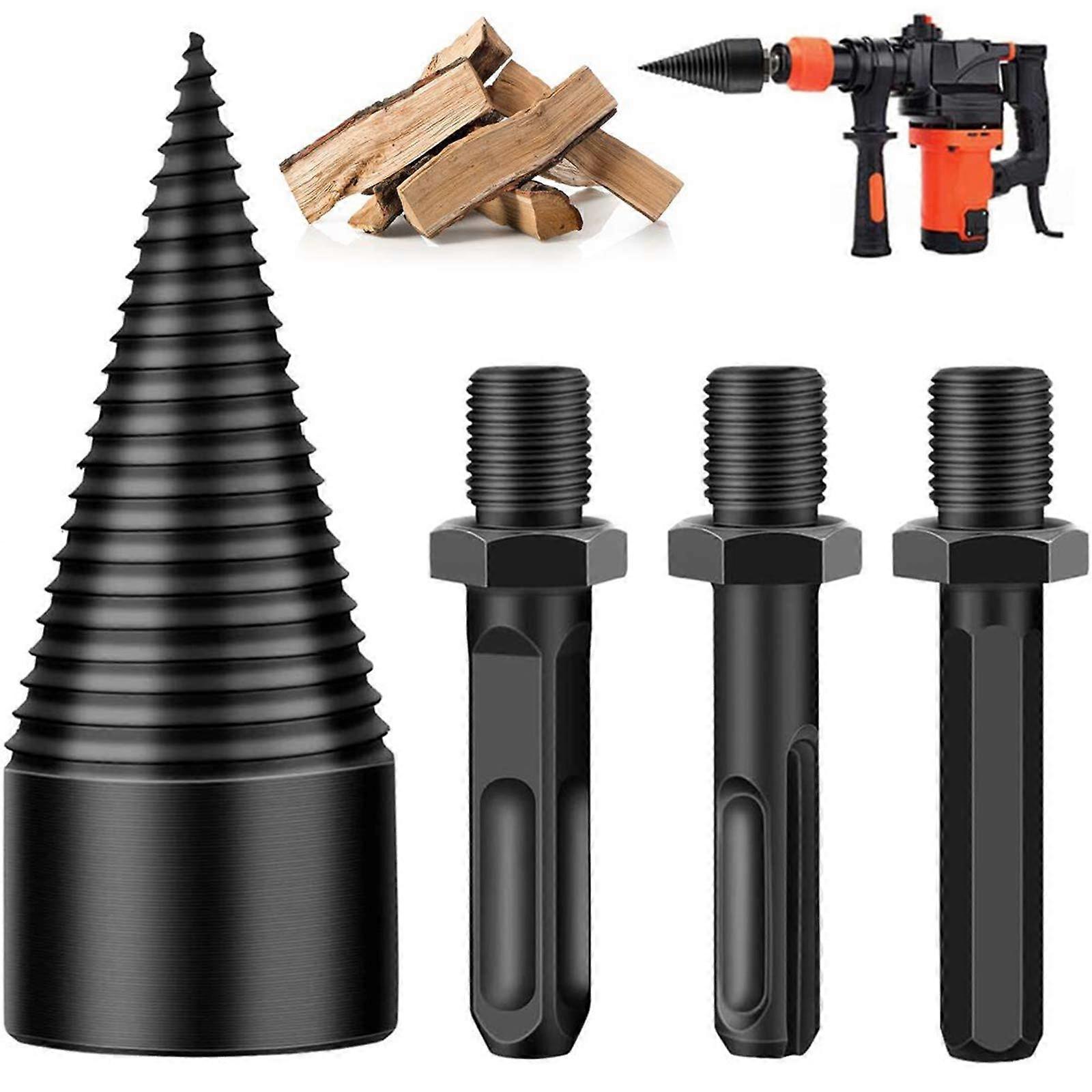 Firewood Log Splitter - Heavy Duty Electric Drill Bit, Detachable Screw Cone Driver, Round, Square & Hex 32mm Compatibility