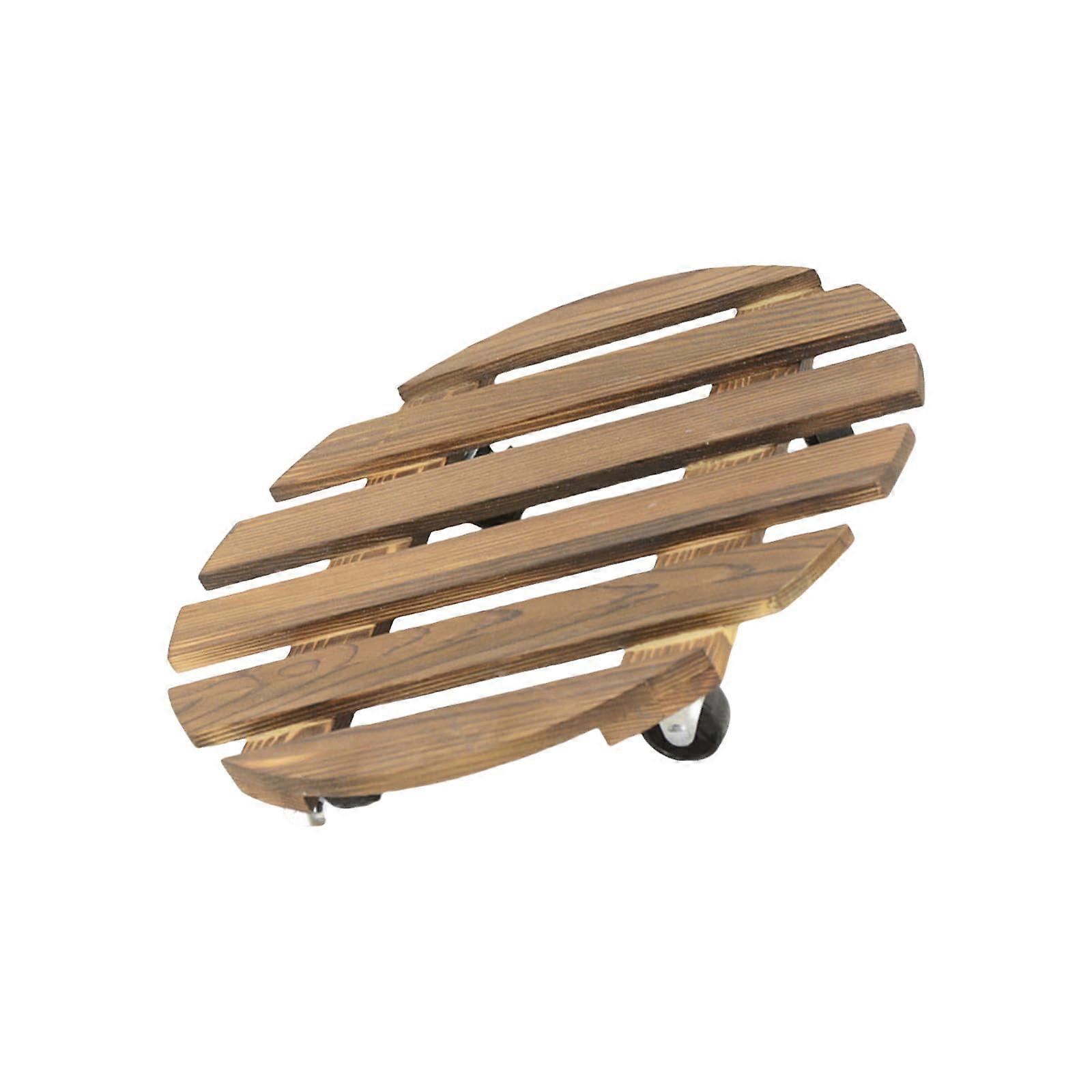 Round flower pots made of solid wood, wooden holder with planting container base, carbonized wood, mobile planting container for indoor use, incl.