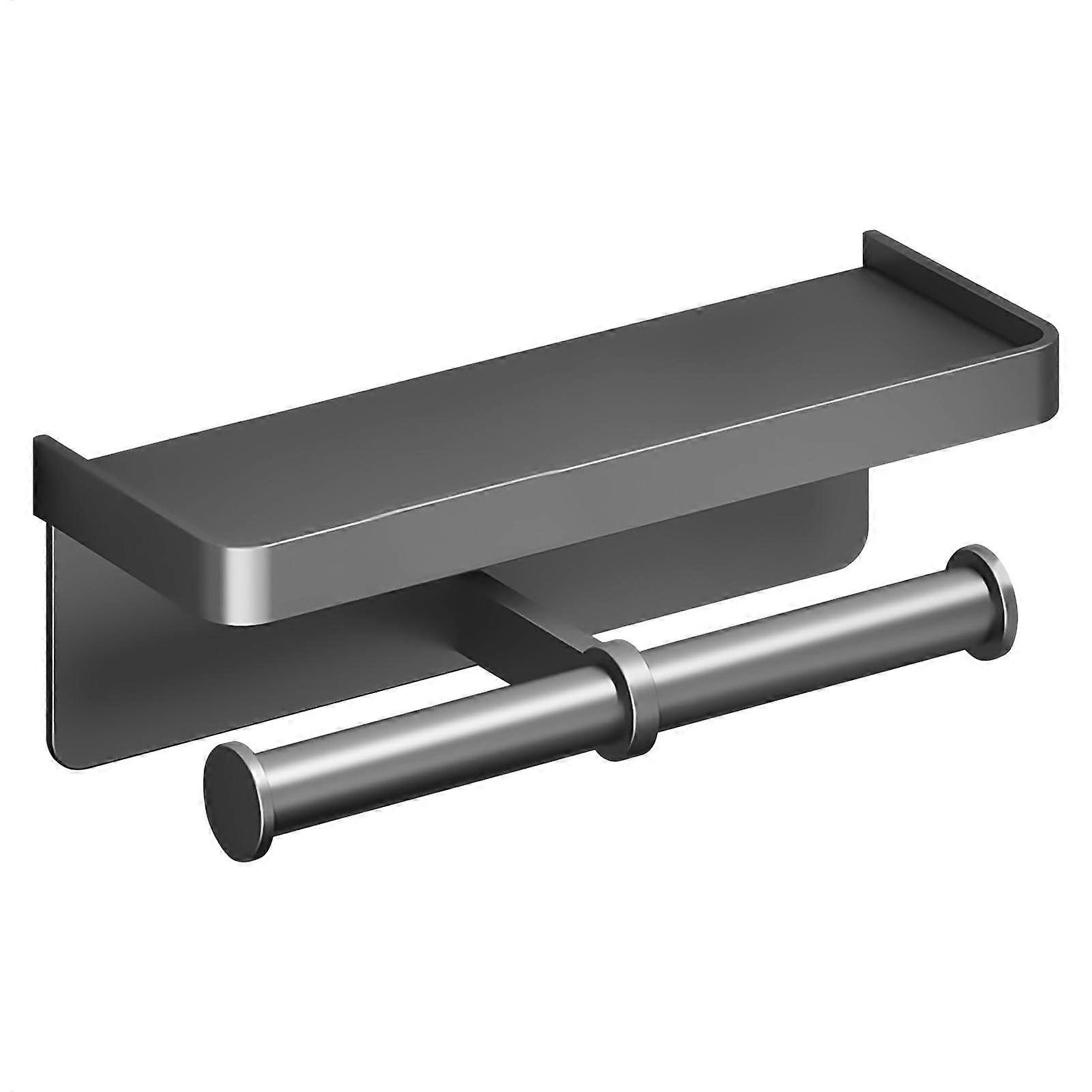 Double Roll Toilet Paper Holder with Phone Shelf, MultiPurpose for Bathroom Gray