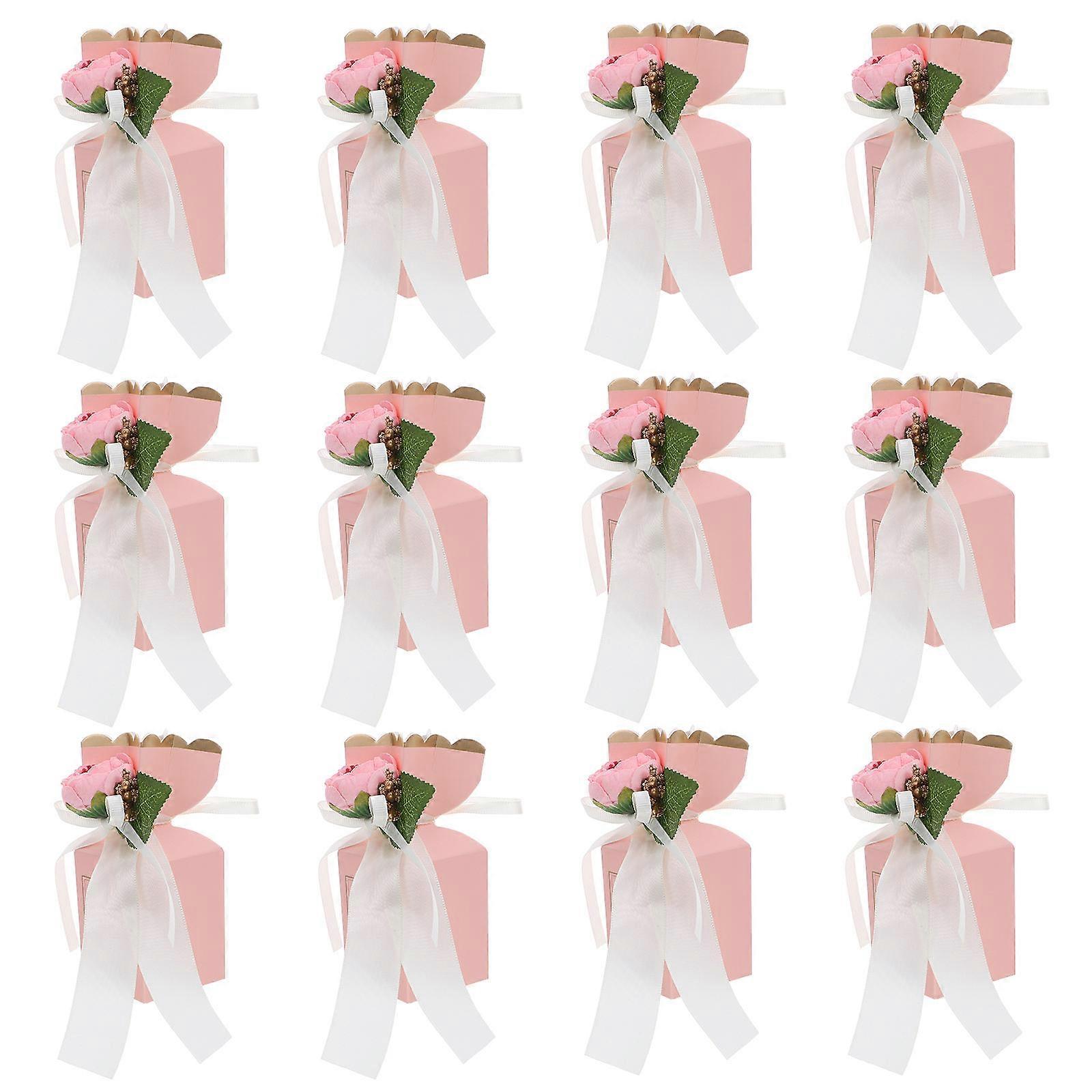 Multi Colored 12Pcs Flower Treat Boxes With Charming Ribbon Suitable For Weddings Baby Showers And Special Celebrations