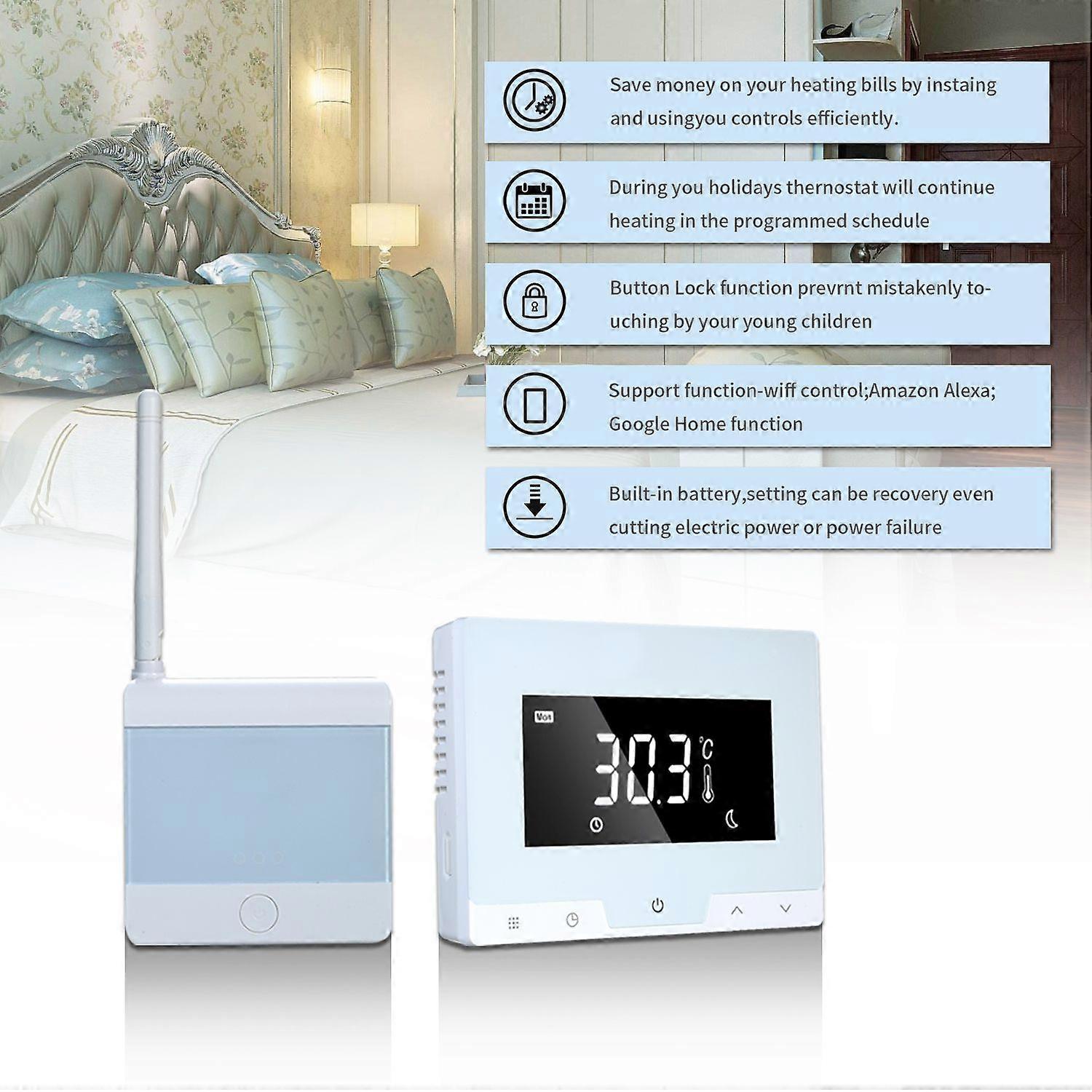 SAS2011DE Wireless Smart Thermostat Programmable Thermoregulator APP Voice Remote Control Wall Mount LCD Touchscreen Temperature Controller for Electr