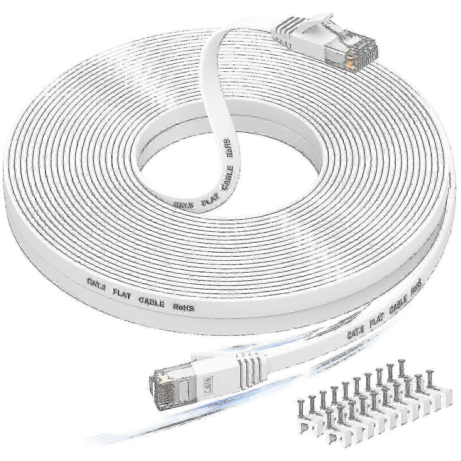 Ethernet-kabel van 20 m, Cat 6e/cat6 lange internetkabel met snagless RJ45-connector, snelle patchkabel dan Cat 5e/cat 5, platte witte afgeschermde LAN-cabine