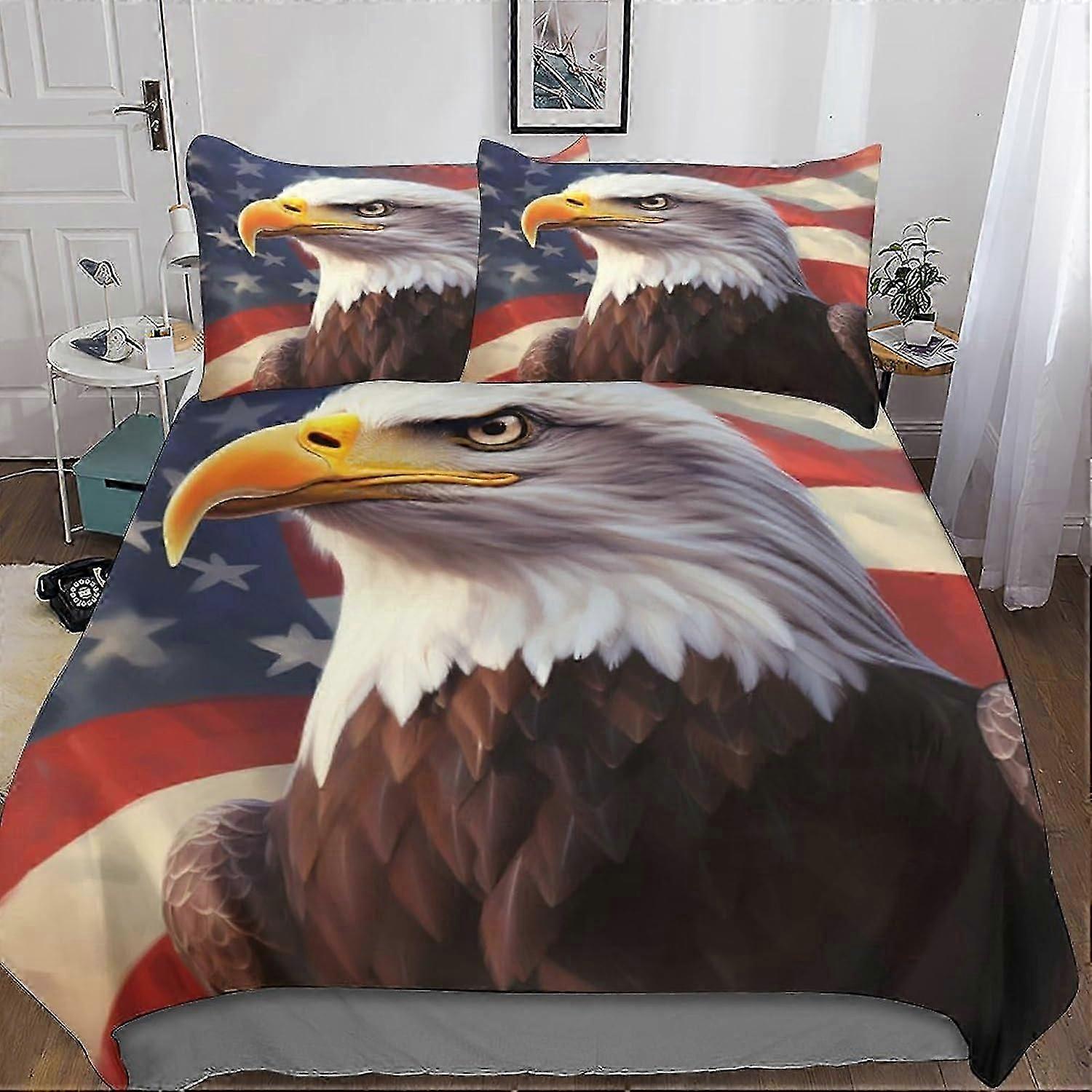 Conjunto de Cama Eagle com Capa de Edredom Impressa em 3D dos EUA, Fecho de Microfibra com Fronhas, para Meninos, Meninas e Adultos Double Cs