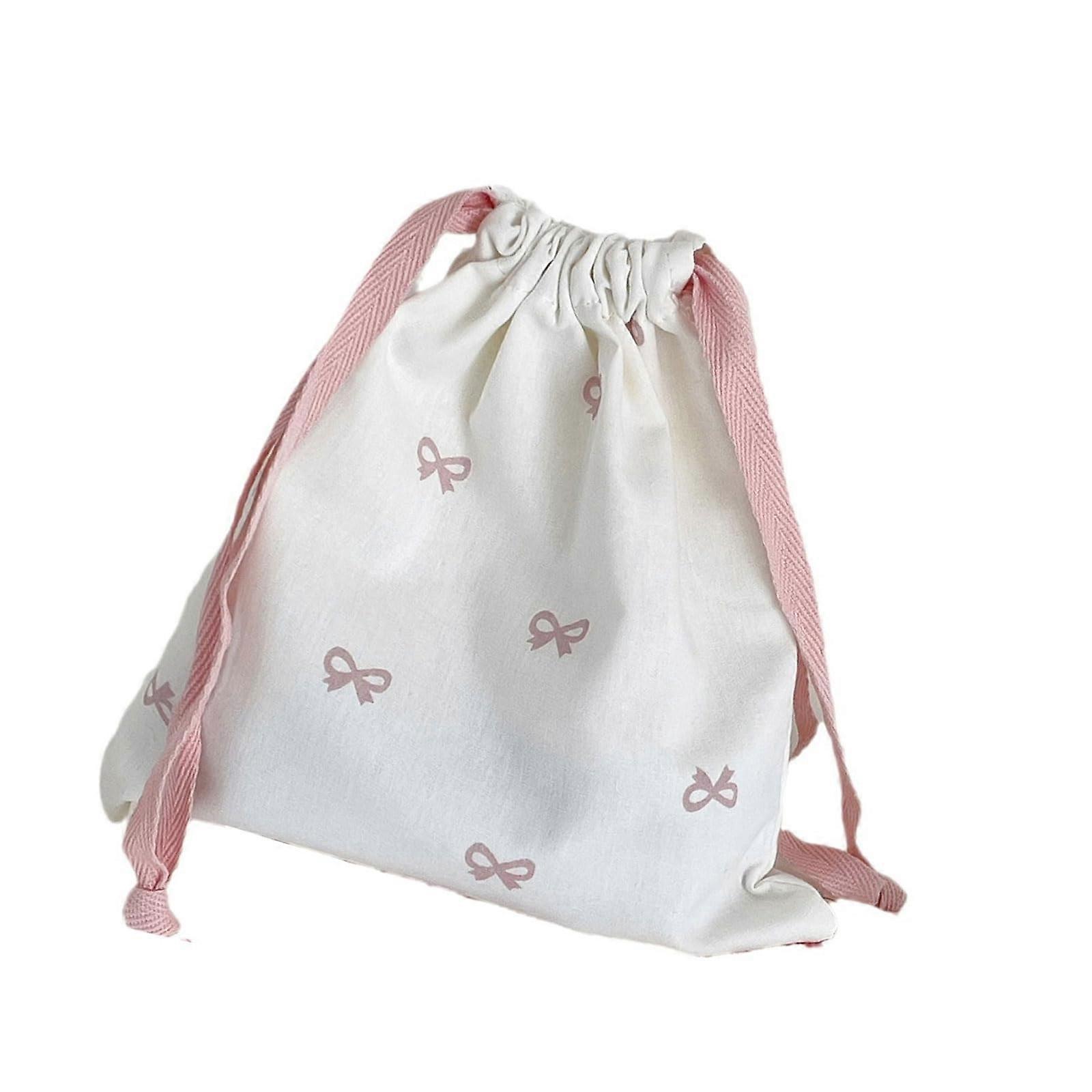 Drawstring Bag Cosmetic Storage Pouches Small Canvas Makeup Bag Portable Travel Items Organizer Bow Accents