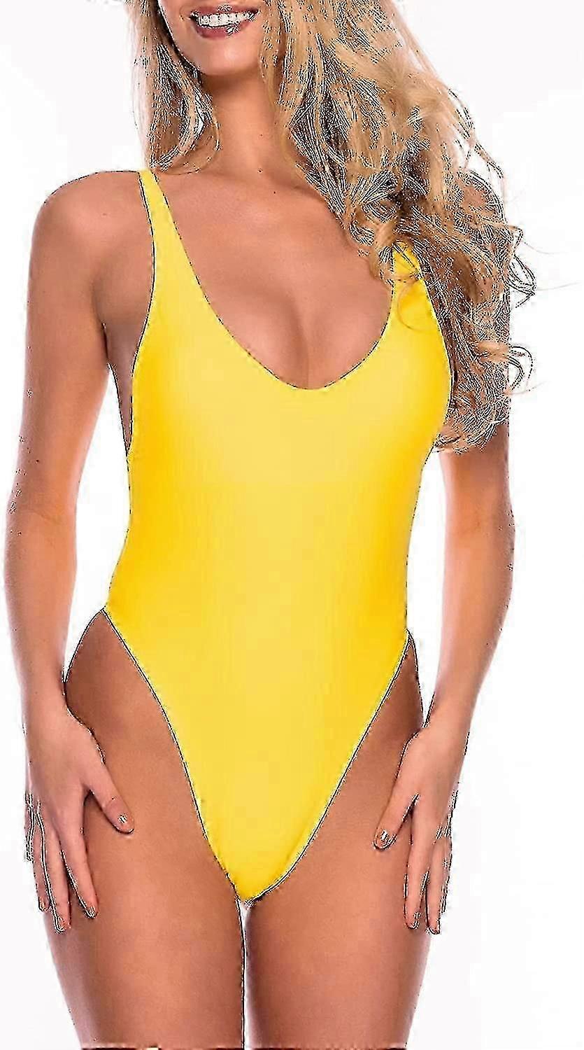 Women's swimsuit with a deep V-neck, low back, and high-cut legs, adjustable shoulder straps for a flattering figure