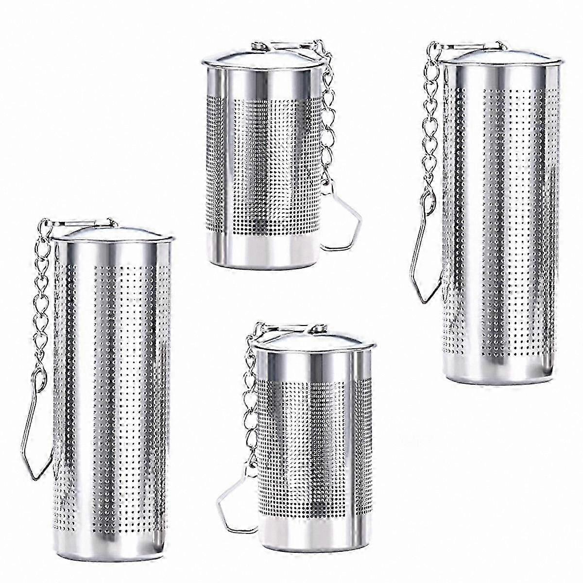 4-Pack Stainless Steel Tea Infusers with Lid, Chain Hook, and Loose Leaf Filter for Brewing