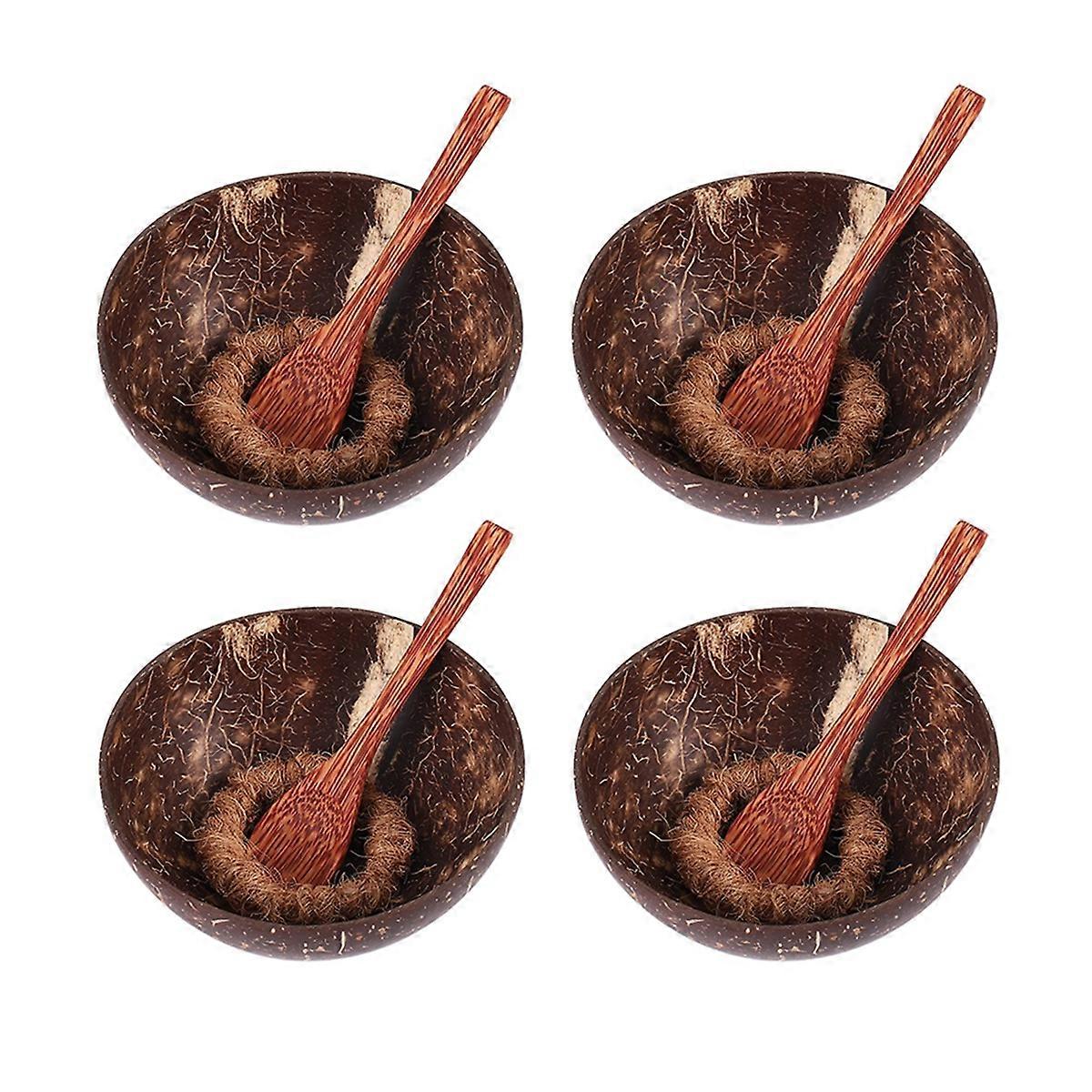1 Set of Natural Coconut Shell Bowls with Spoon and Stand Suitable for Ice Cream, Desserts, Rice, Snacks, Nuts