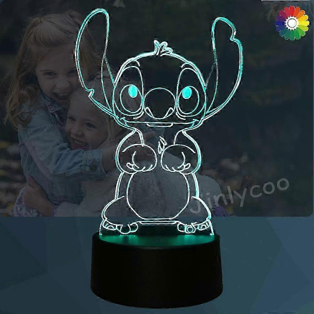 Lilo and Stitch Teddy Lamp 3D Visual Safe of Baby Smart Sensor Touch Change Cartoon 7 Color LED Home Bedside Night Mood Light Holiday Party Supply Cos