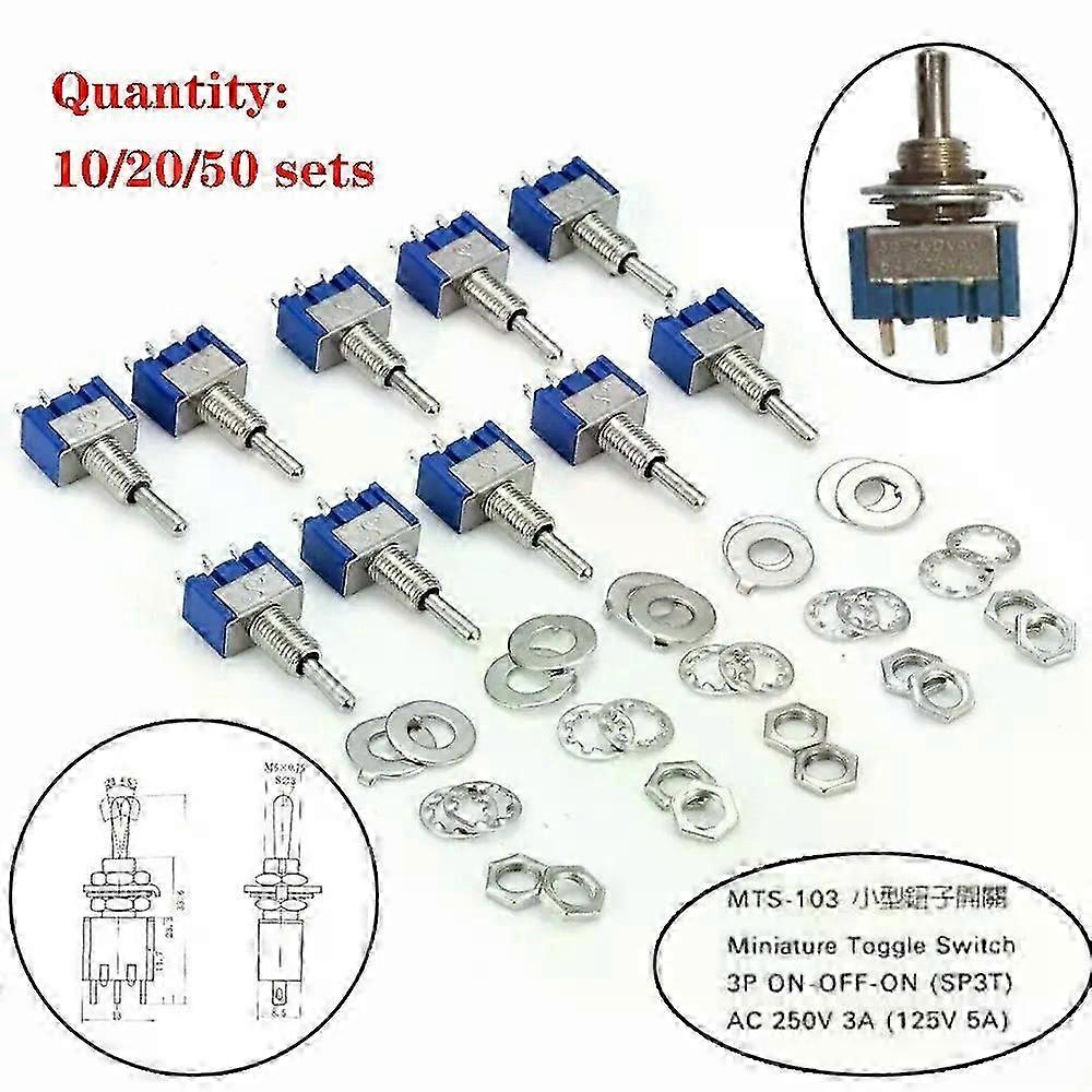 10sets 20sets 50 sets Toggle switch MTS-103 ON / OFF / ON Mini power button switch lever switch blue