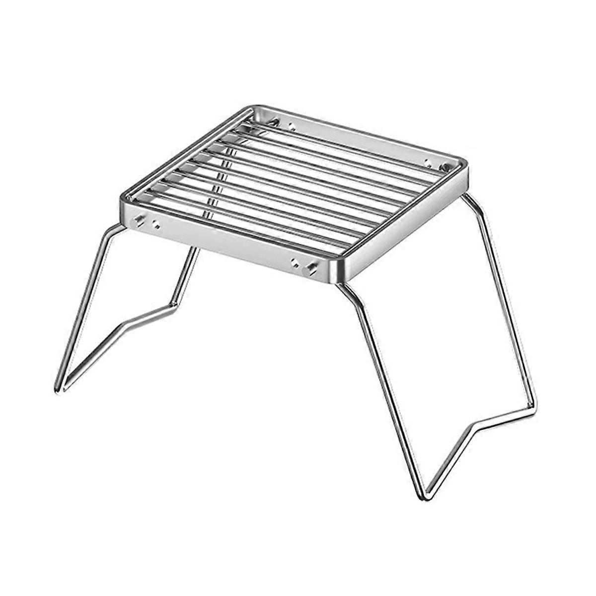 Portable Stainless Steel Stove Set - Folding Pot Rack and BBQ Grill Tray - Mini Camping Cookware wi