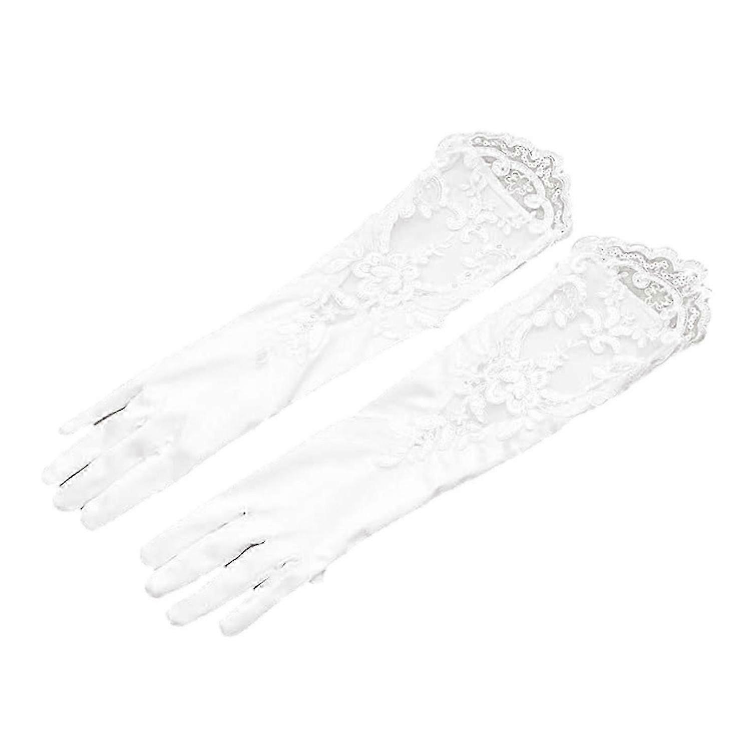 1 Pair Women Prom Gloves See-through Lace Flower Pattern Five Fingers Opera Performances Bride
