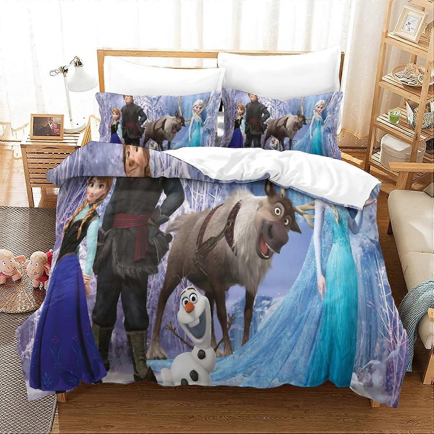 Duvet Cover Set Double Frozen Printed Duvet Covers Bedding Set for in Kids Teens Adults Soft Hypoallergenic Quilt Cover with Pillowcase with Zipeer Cl