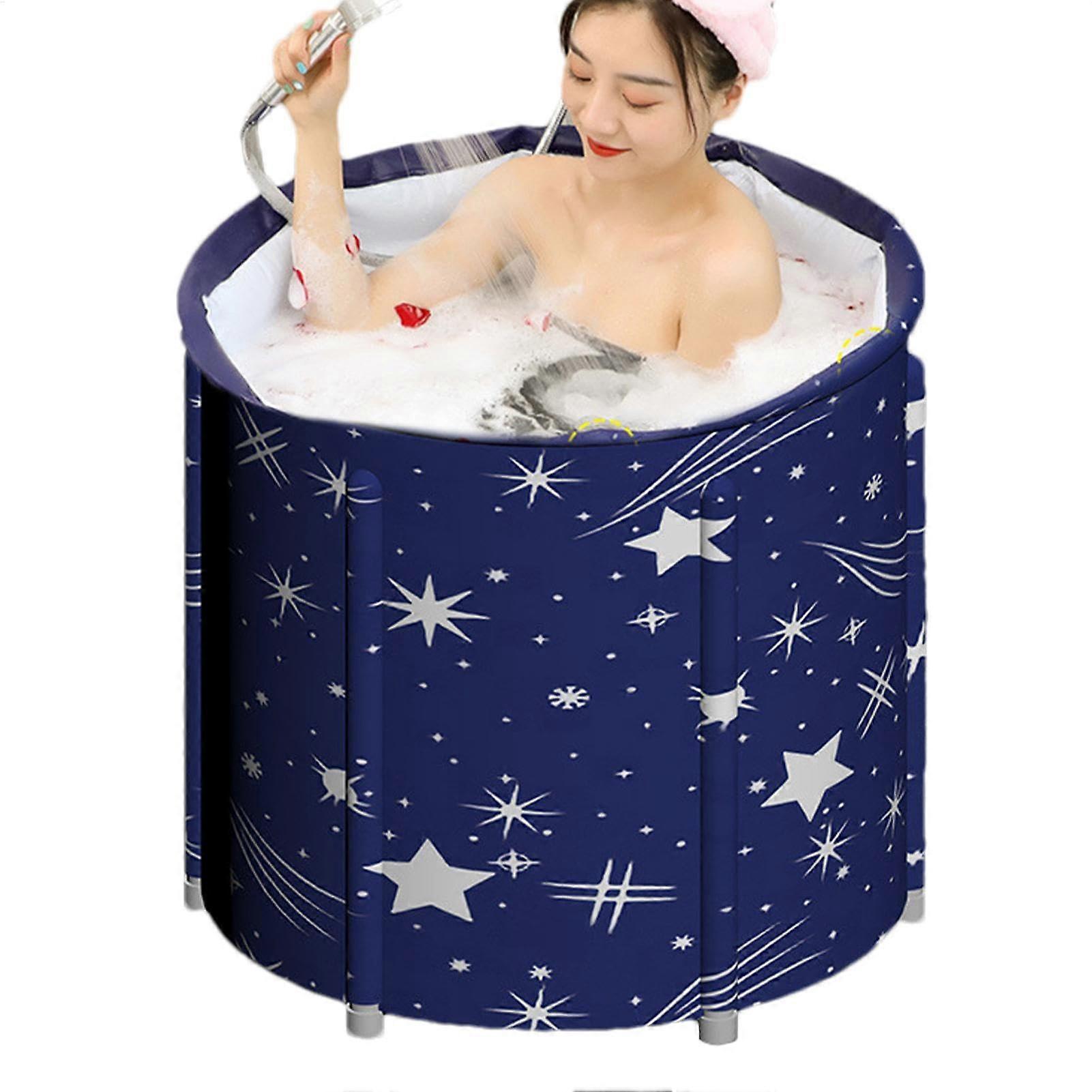 Adults Folding Bathtub Large Capacity Shower Barrel Portable Soaking Tub Starry Sky Blue