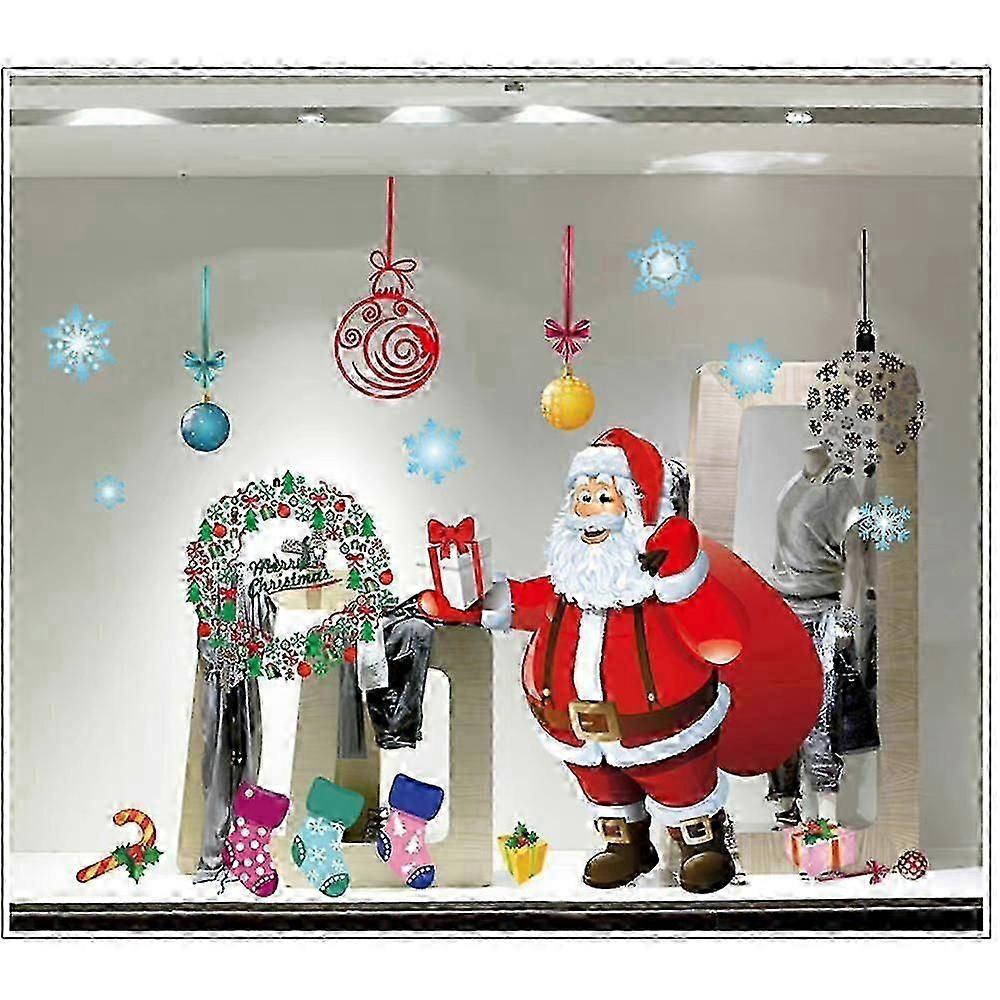 Merry Christmas Santa Claus Window Sticker DIY Art Wall Decals Removable Xmas Home Shop Winter Holiday Glass Decoration