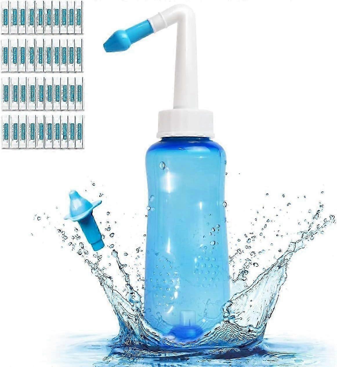Nasal Rinse Bottle Nasal Wash Nose Cleaner for Sinus Pressure Rinse Neti-Pot for Adult & Kid BPA Free (300 ML with 40 Nasal Wash Salt Packets )