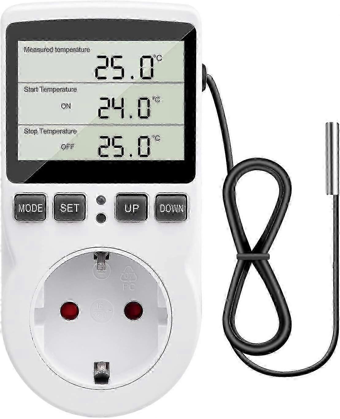 230 V temperature control with sensor, digital thermostat socket with LCD display
