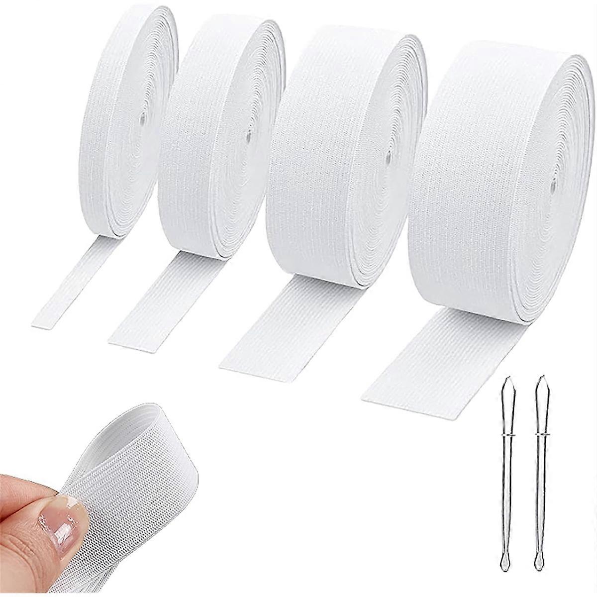 4 Rolls of White High Elastic Sewing Elastic Tape, Thickness 1mm Width 0.6/1/1.4/2inch, Length 5.5