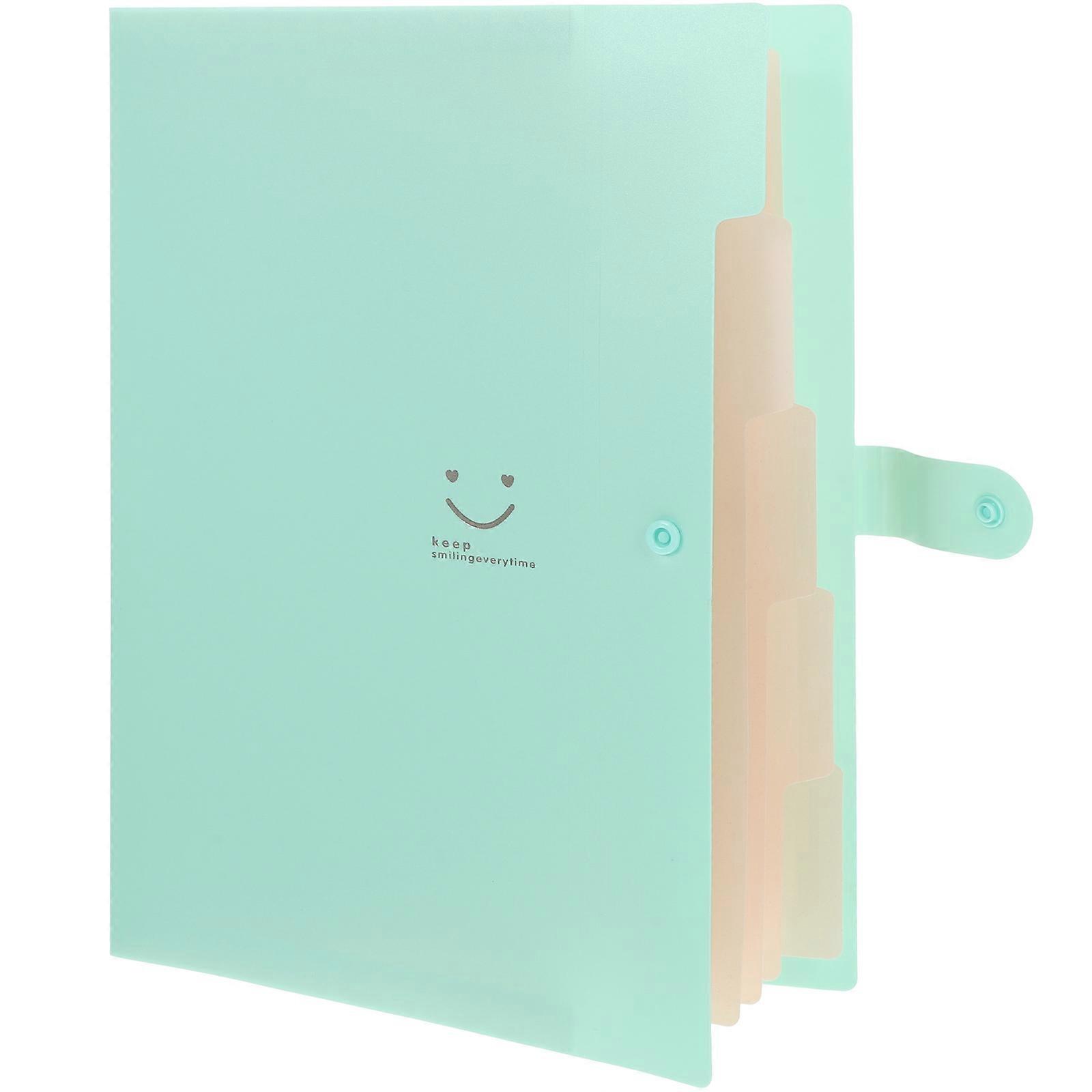 Five-Pocket Expanding File Folder A4 Size Green For Travel School 12.77X9.43X0.79IN Desk Tidy 5Pcs