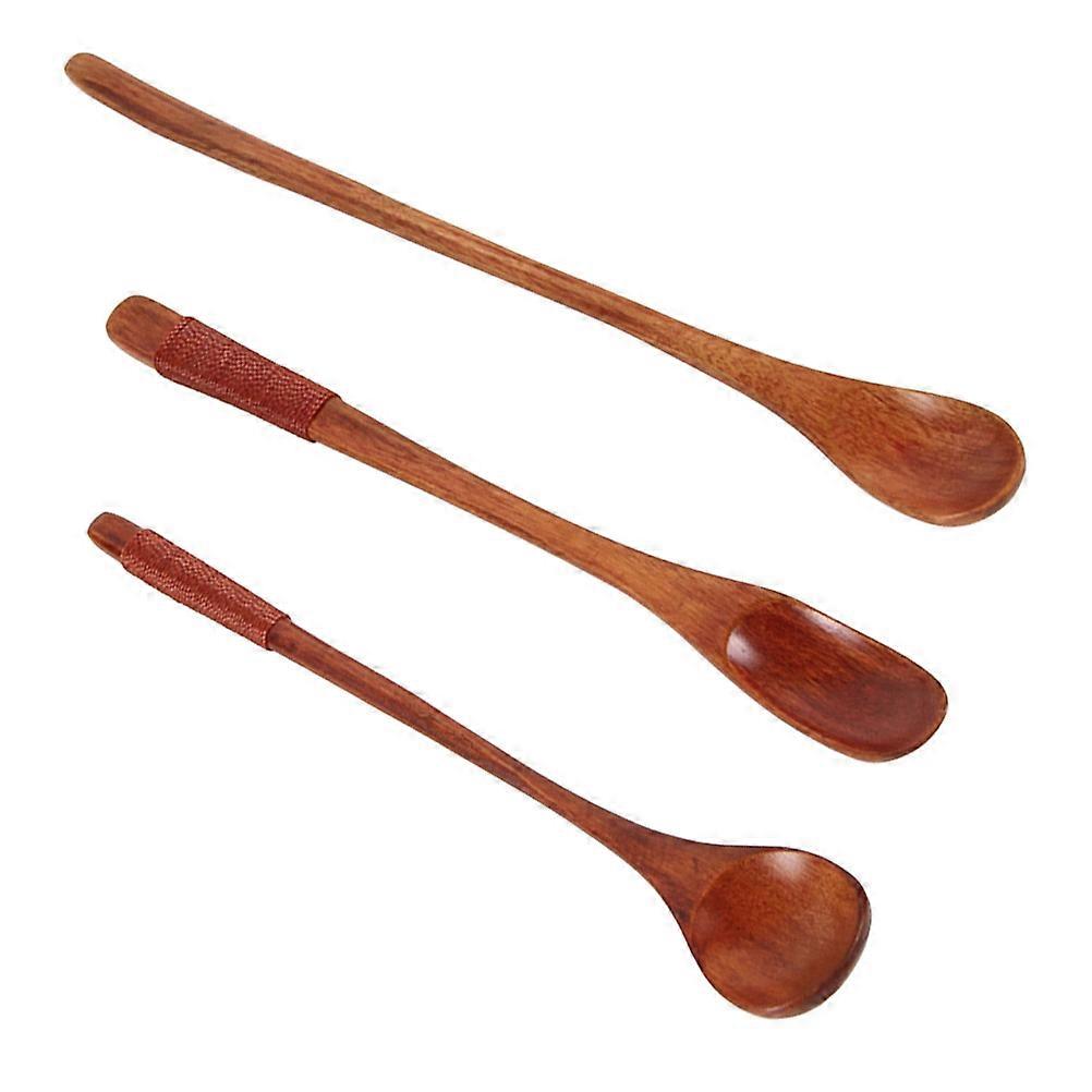 Wooden Tableware Timber Round Handle Home Use Cooking Spoons 3Pcs
