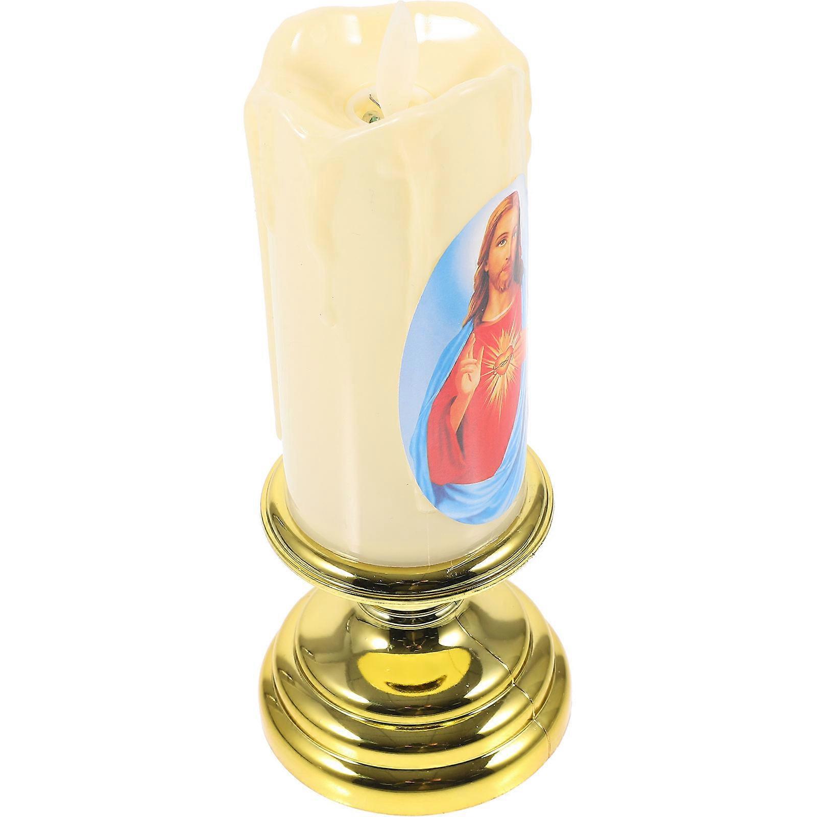 Religious Candle LED Candle Light Flameless Candle For Home Use And Churches Golden Design Battery-Powered 1Set
