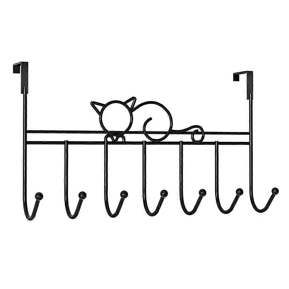 Door Organizer 7 Hooks Towel Hanger for Storage Use 2Pcs Black Coat Hanger