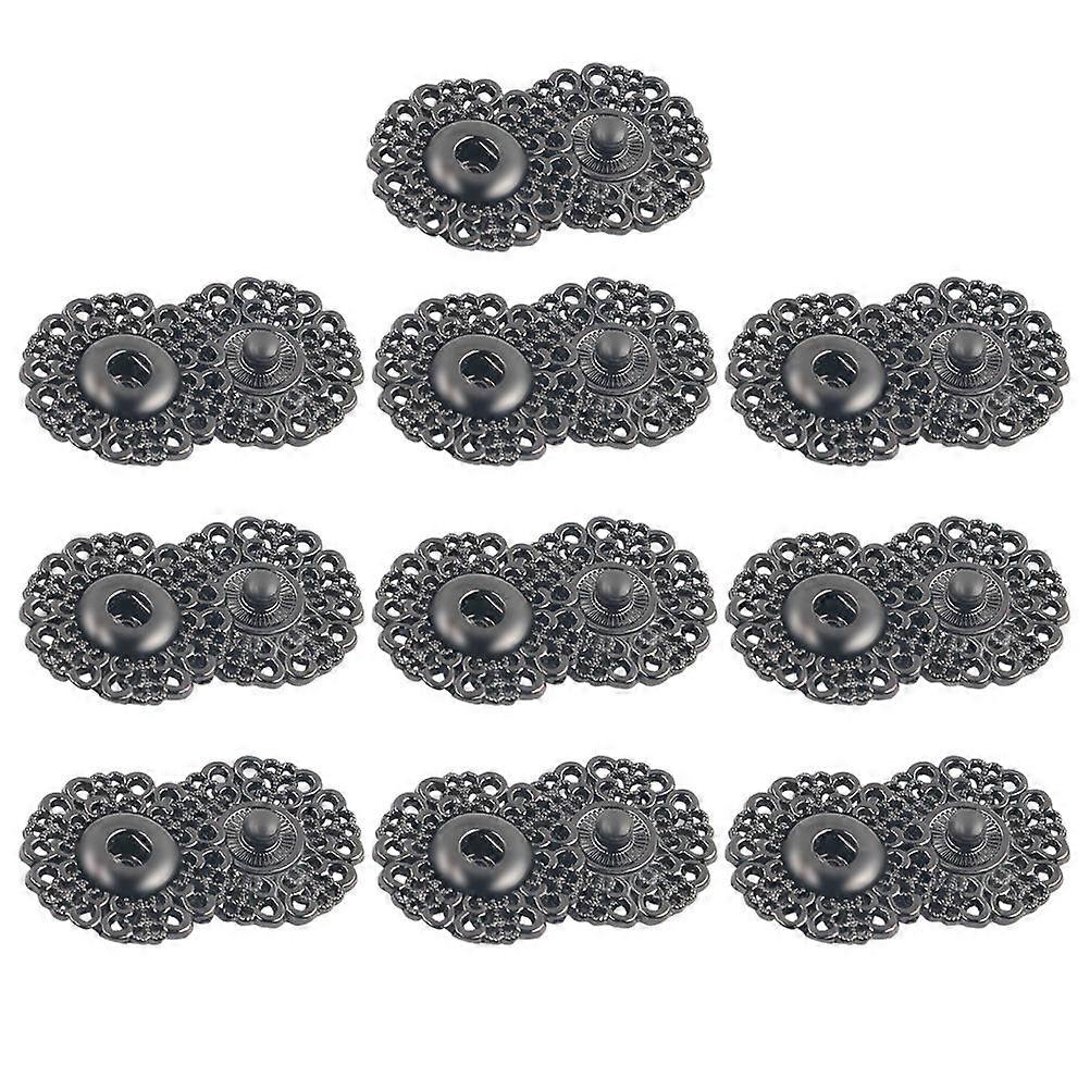 Metal Snap Fastener Buttons Snowflake Style for Sewing Use 10Pcs Grey Hollow