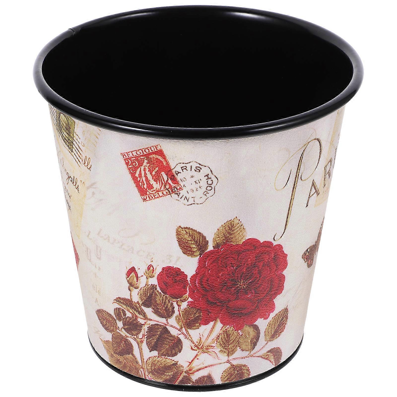 Desk Trash Can Iron Material Retro Pattern Garbage Can for Storage Use