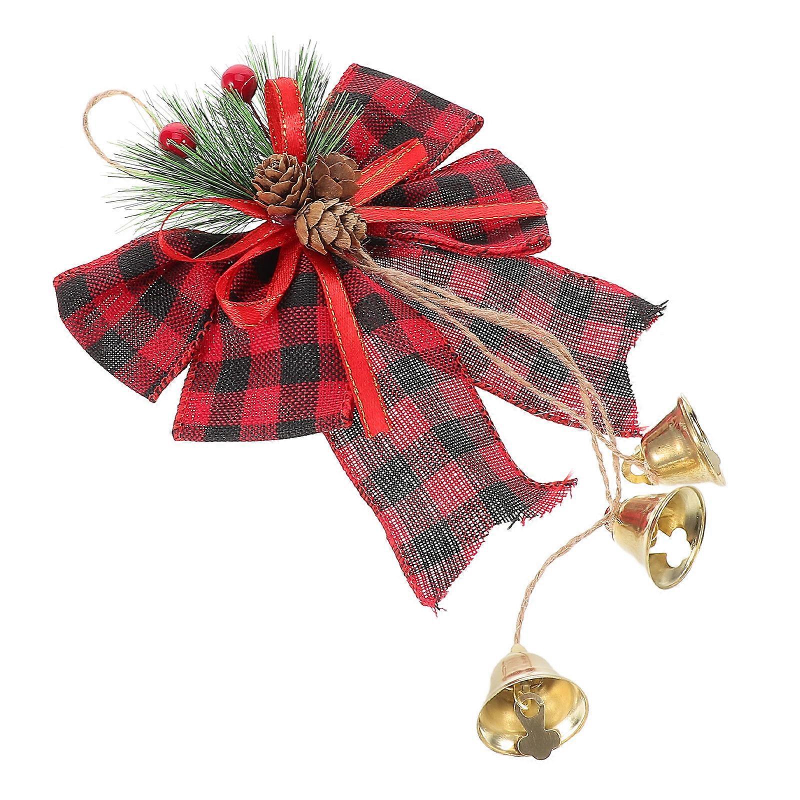 Rustic Pine Cone Bell Christmas Ornament Bow For Tree Toppers And Kitchen Cabinet Decorative Item 1Pack